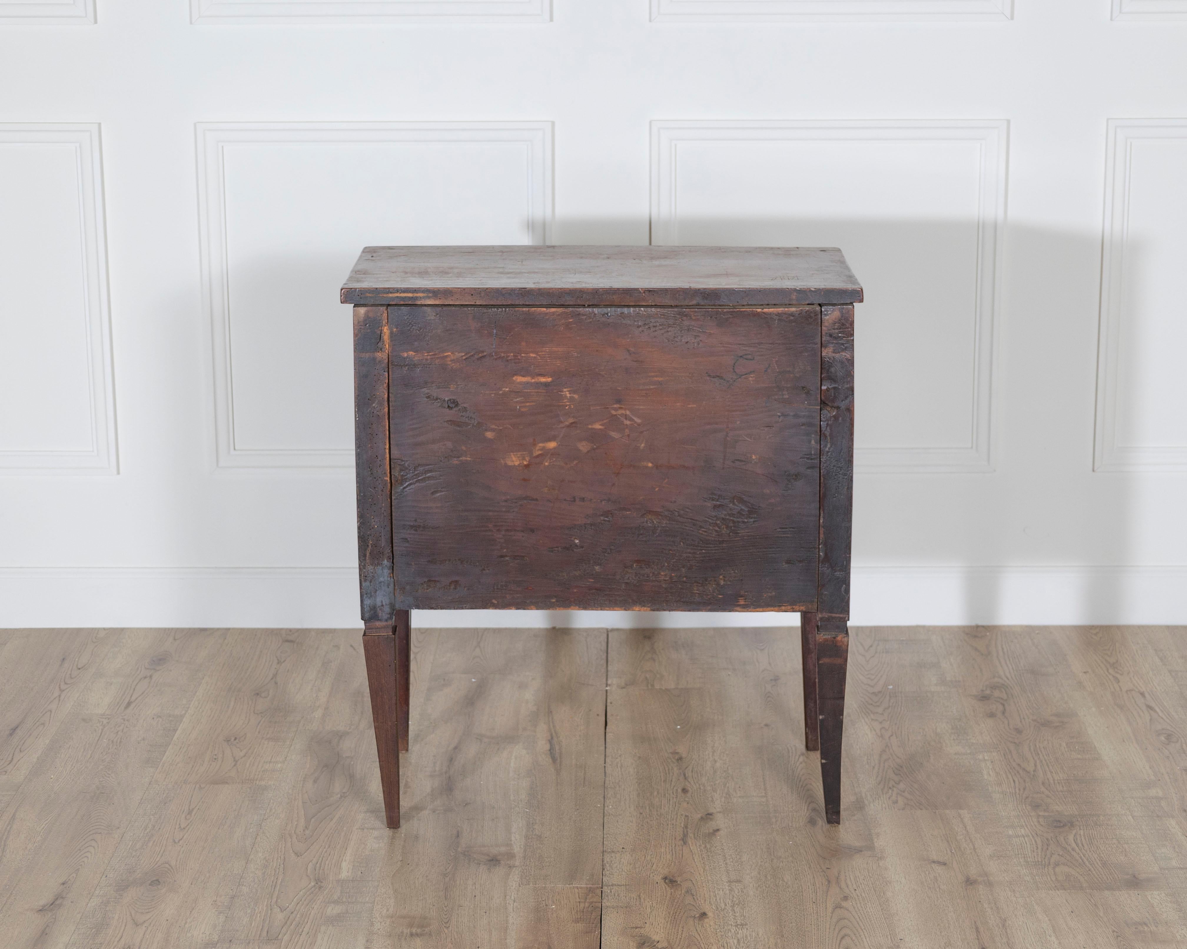 Small Italian Walnut Chest of Drawers with Two Drawers, Late 18th–Early 19th Cen For Sale 4
