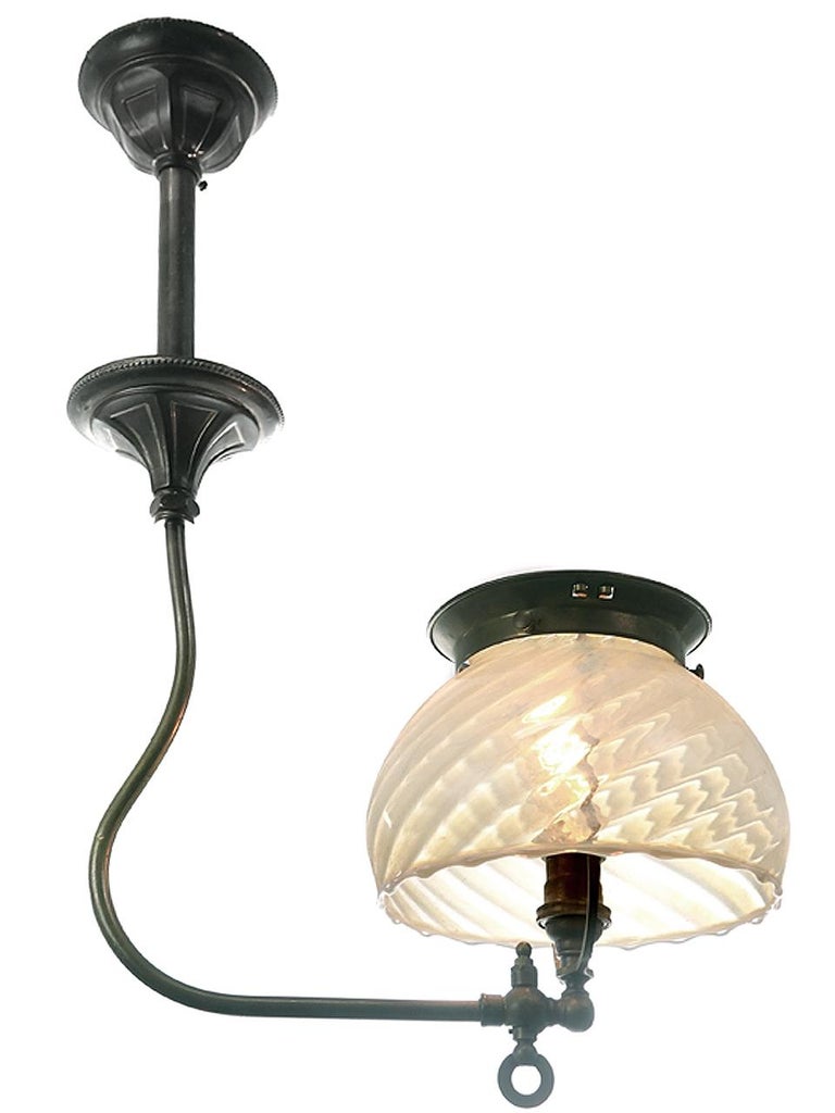 Small J Style Gas Fixture, Unique Swirl Vaseline Shade at 1stDibs
