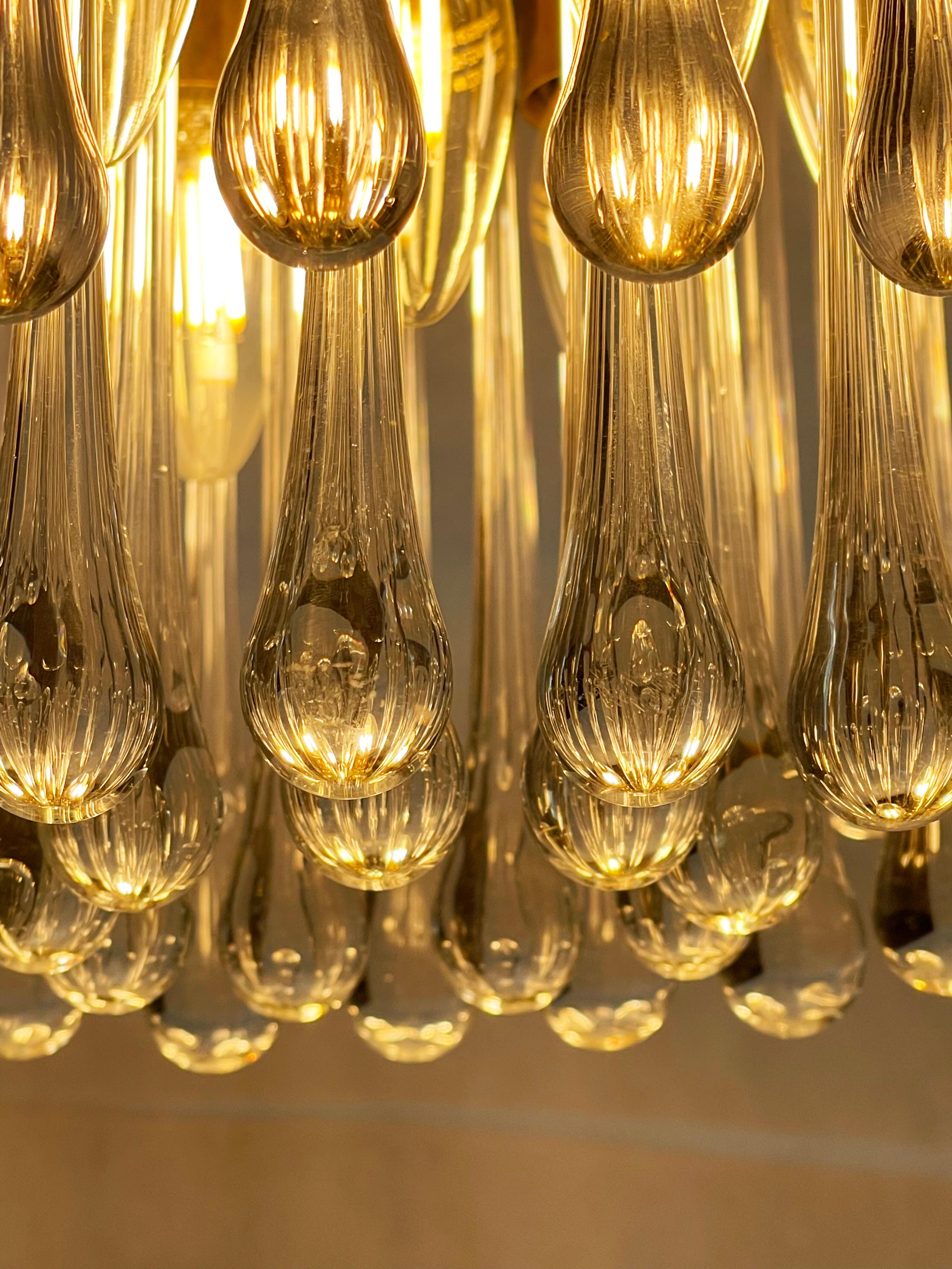 Austrian Small J. T. Kalmar Murano Glass Raindrop Ceiling Lamp Chandelier, 1970s, Vienna