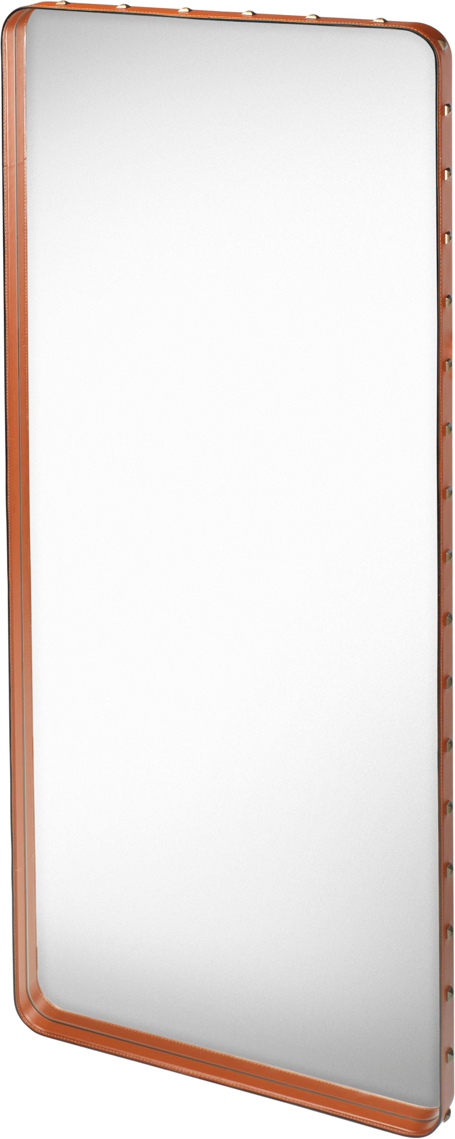 Brass Small Jacques Adnet 'Rectangulaire' Wall Mirror in Black Leather for GUBI