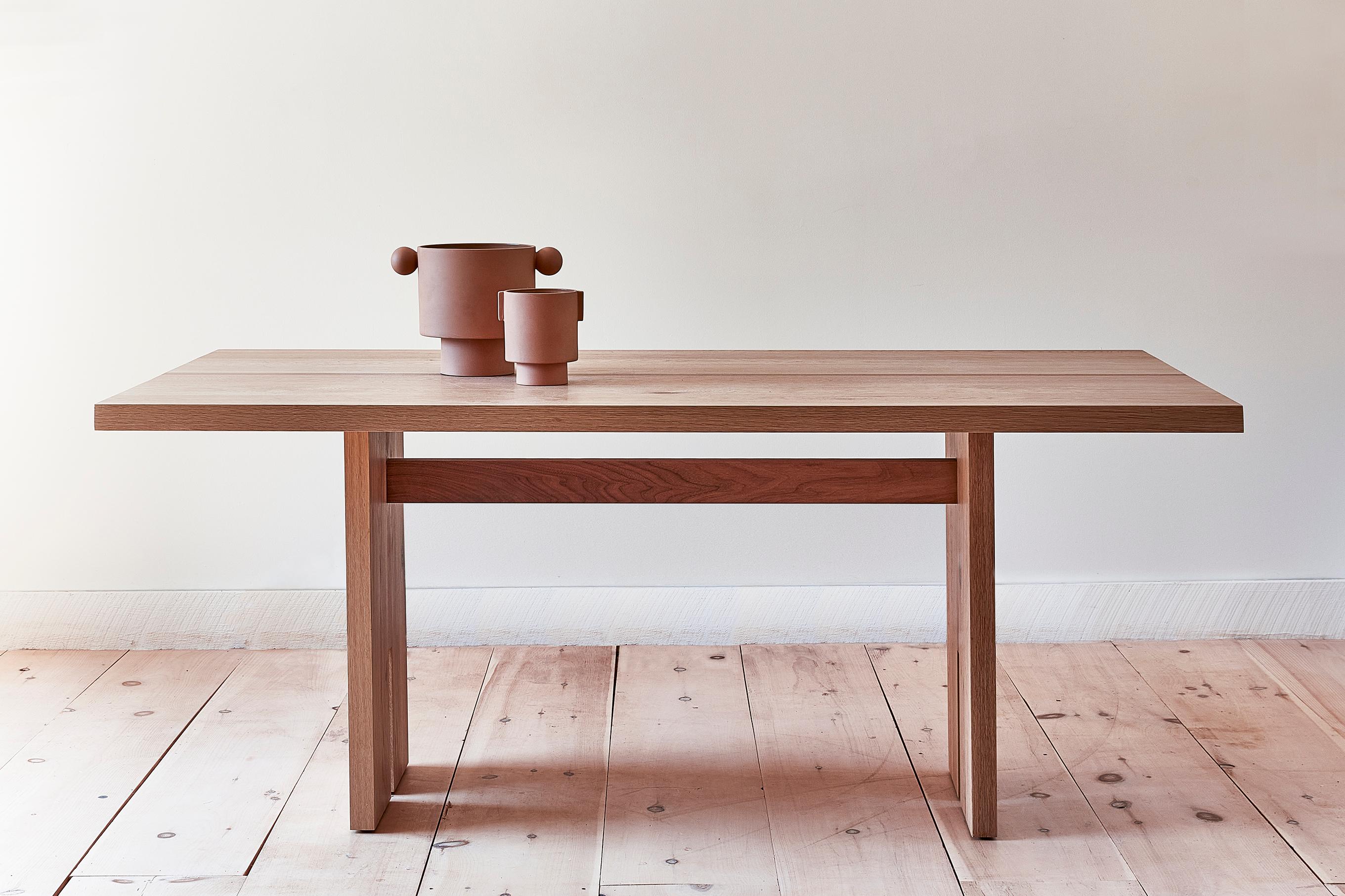 Hand-Crafted Minimalist Oak and Walnut Jameson Dining Table by Lynnea Jean For Sale