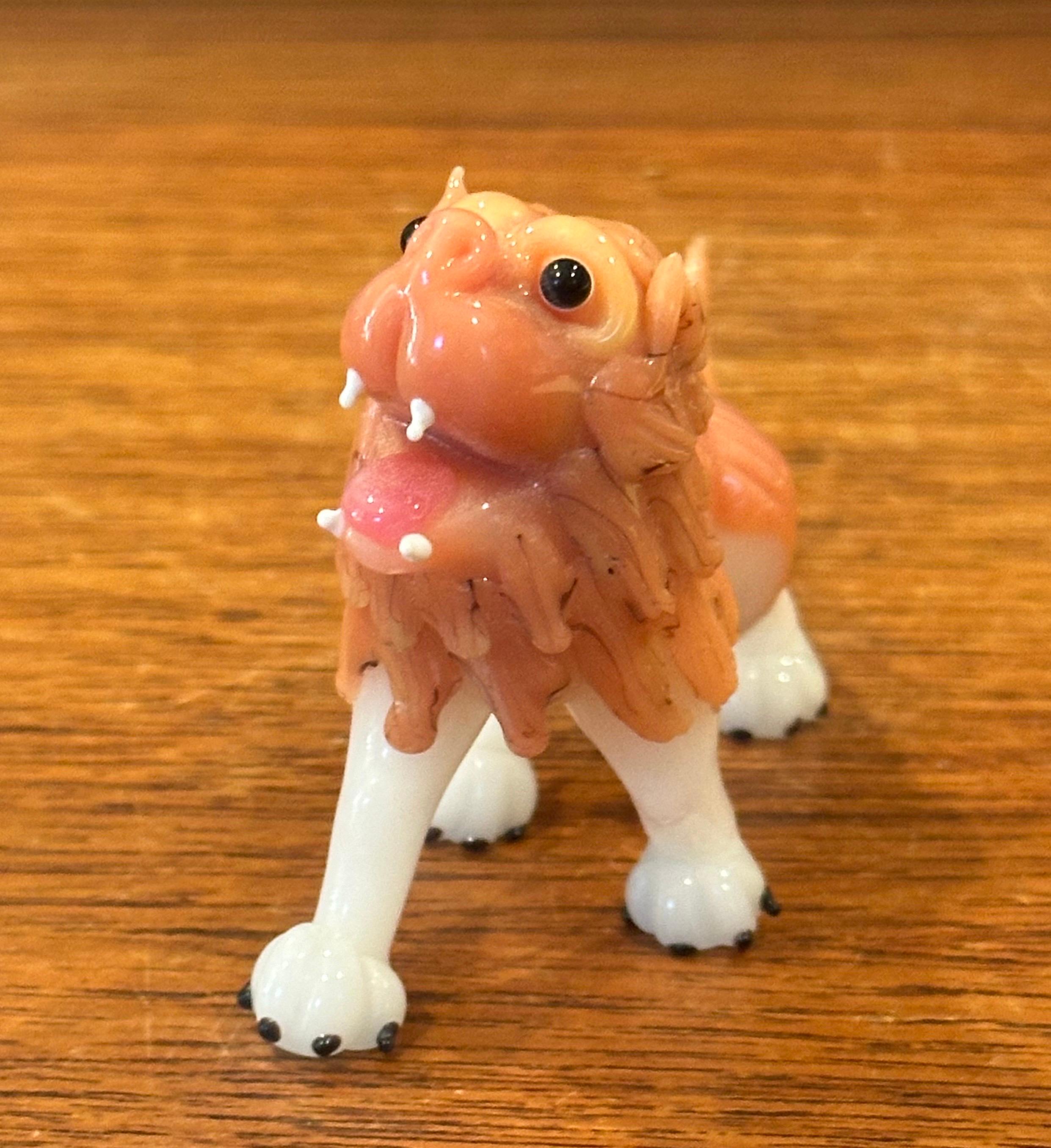 Hollywood Regency Small Japanese Art Glass Foo Dog / Lion Sculpture / Paperweight For Sale