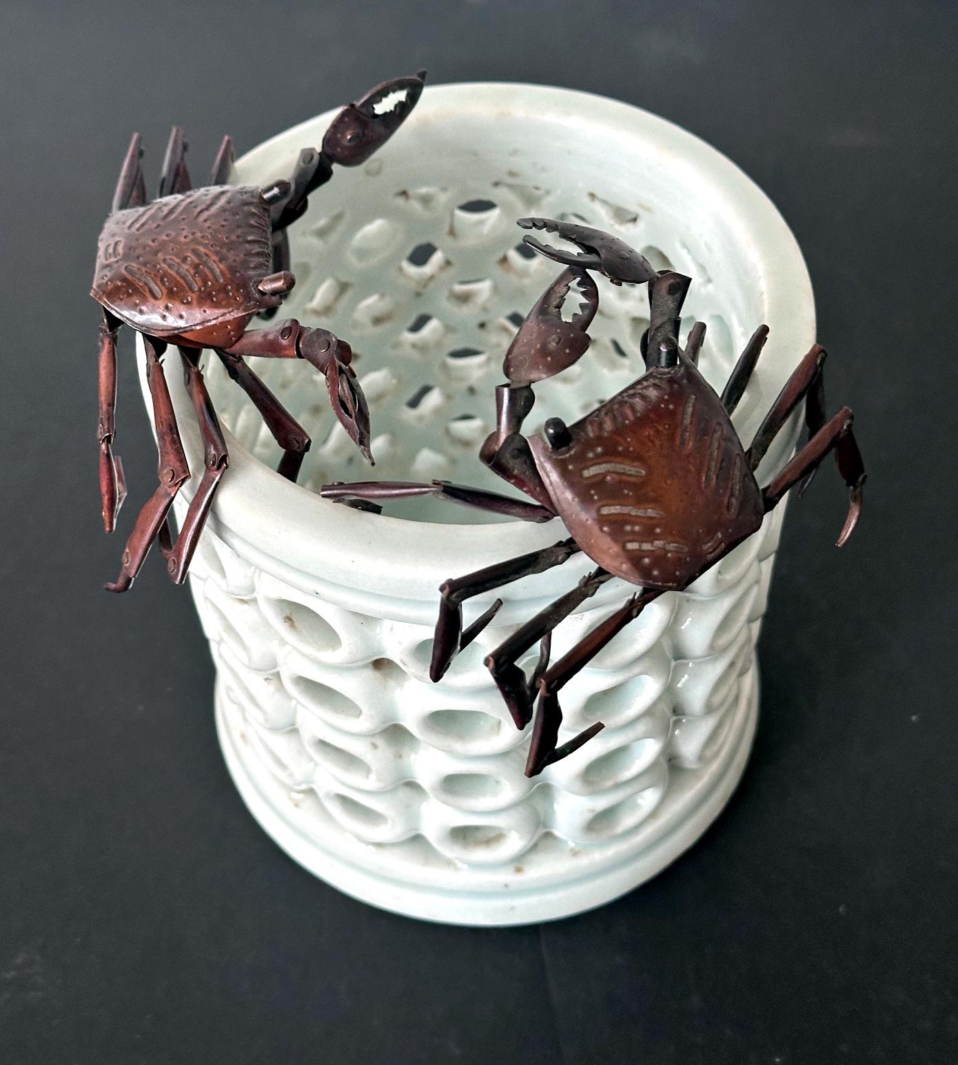 Small Japanese Articulate Crab Jizai Okimono Meiji Period Signed For Sale 8