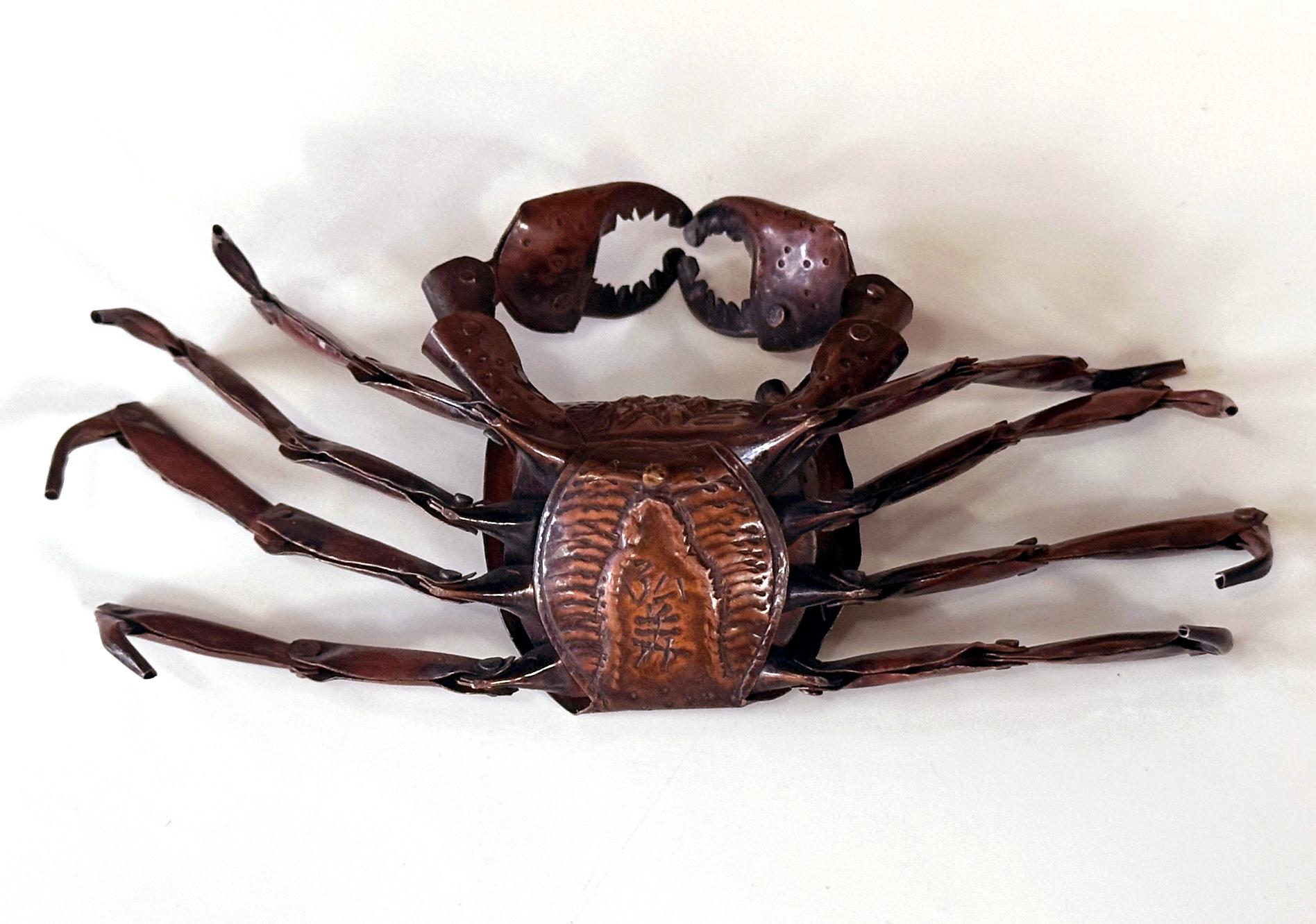 Copper Small Japanese Articulate Crab Jizai Okimono Meiji Period Signed For Sale