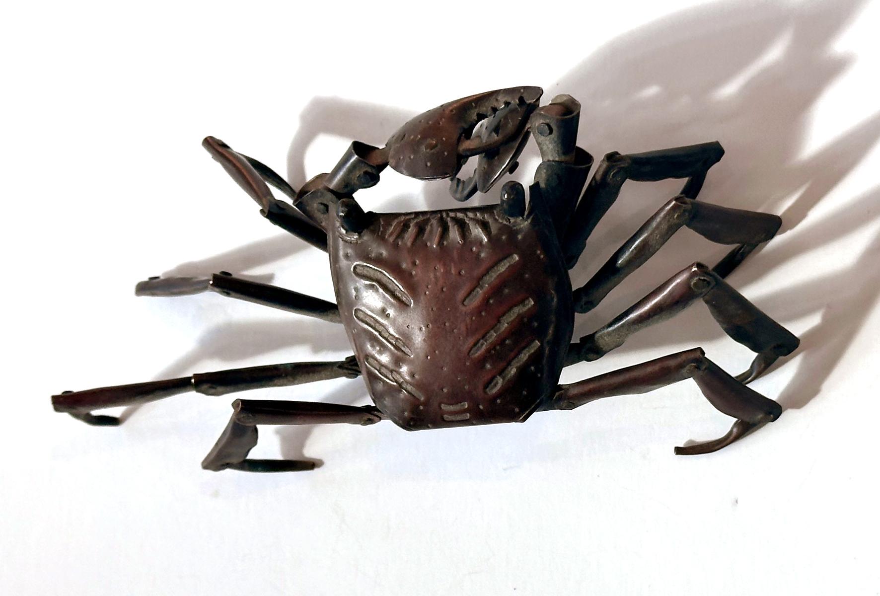 Copper Small Japanese Articulate Crab Jizai Okimono Meiji Period Signed For Sale