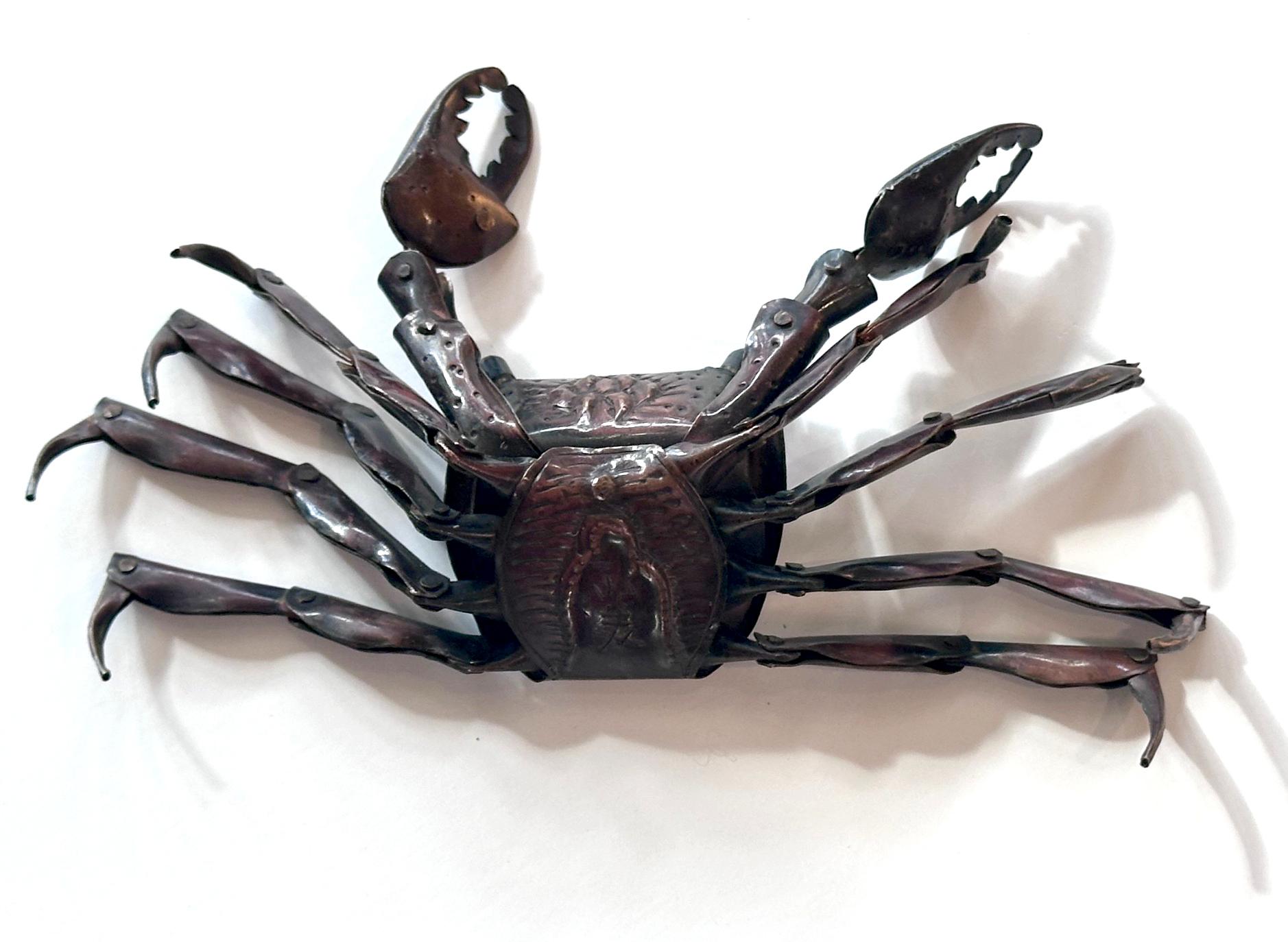 Small Japanese Articulate Crab Jizai Okimono Meiji Period Signed For Sale 3