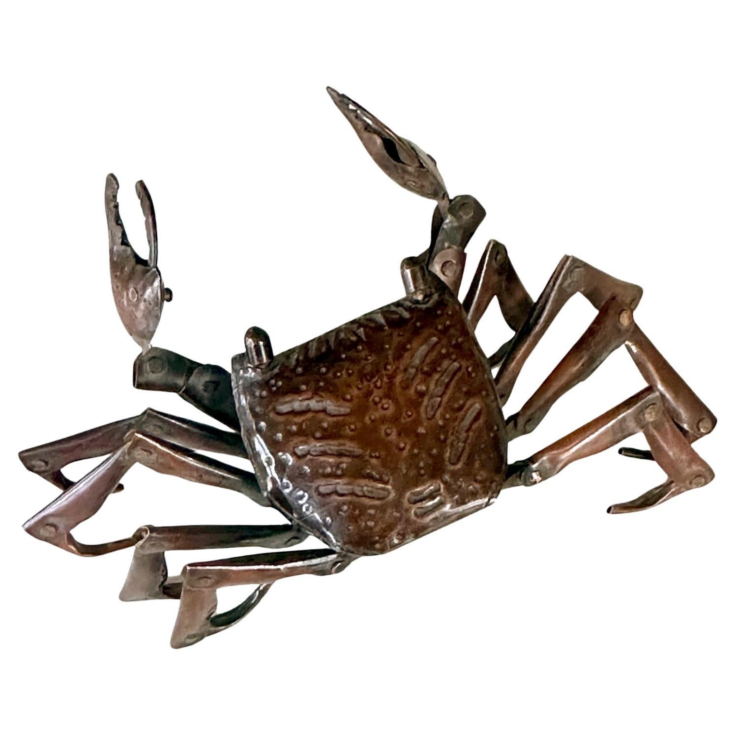 Petit crabe articulé japonais Jizai Okimono de la période Meiji signé en vente