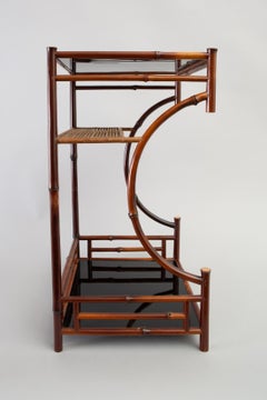 Small Japanese Bamboo and Black Lacquer Utility Stand
