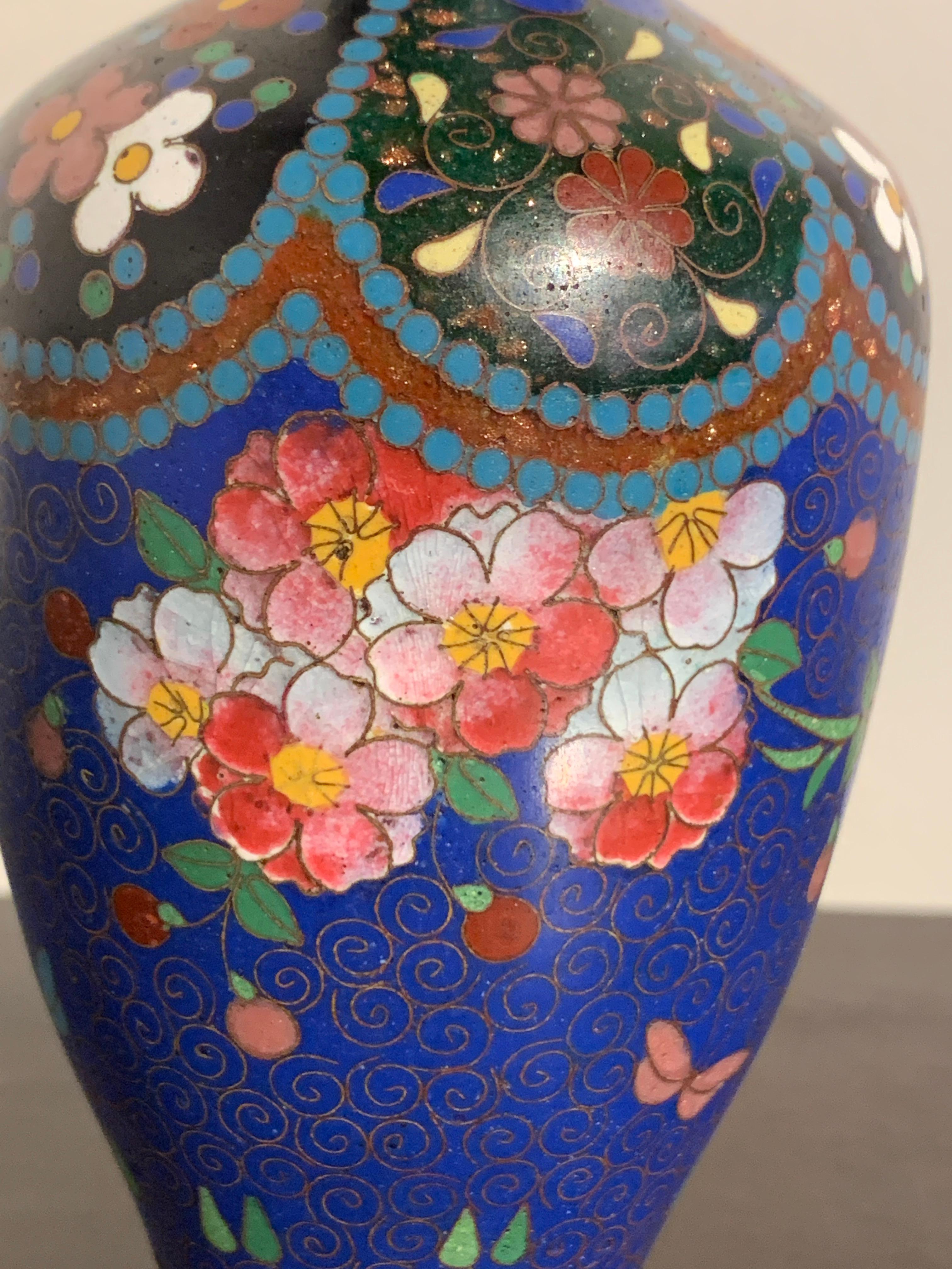 20th Century Small Japanese Blue Cloisonne Vase, Meiji Period, Japan