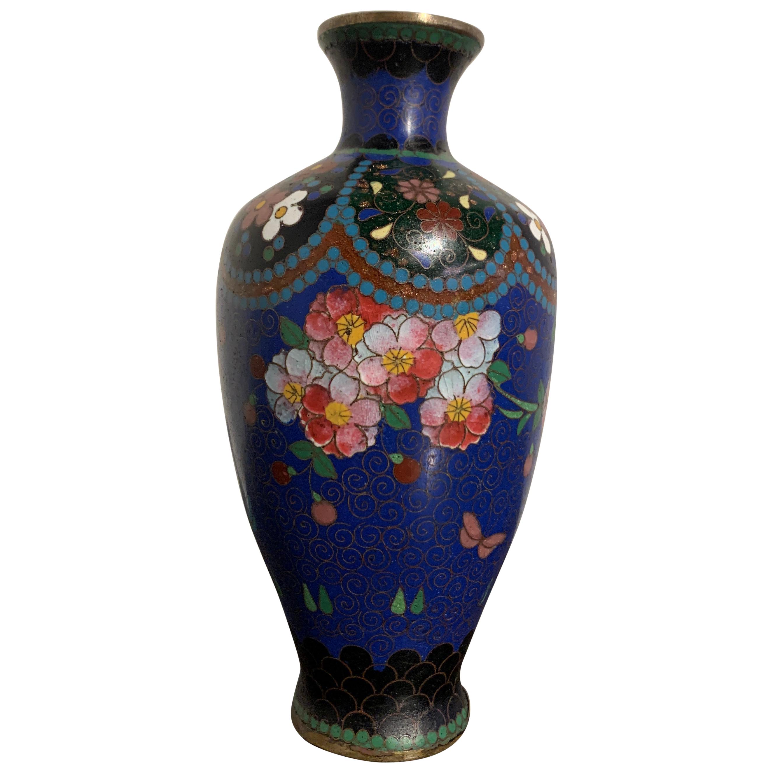 Small Japanese Blue Cloisonne Vase, Meiji Period, Japan
