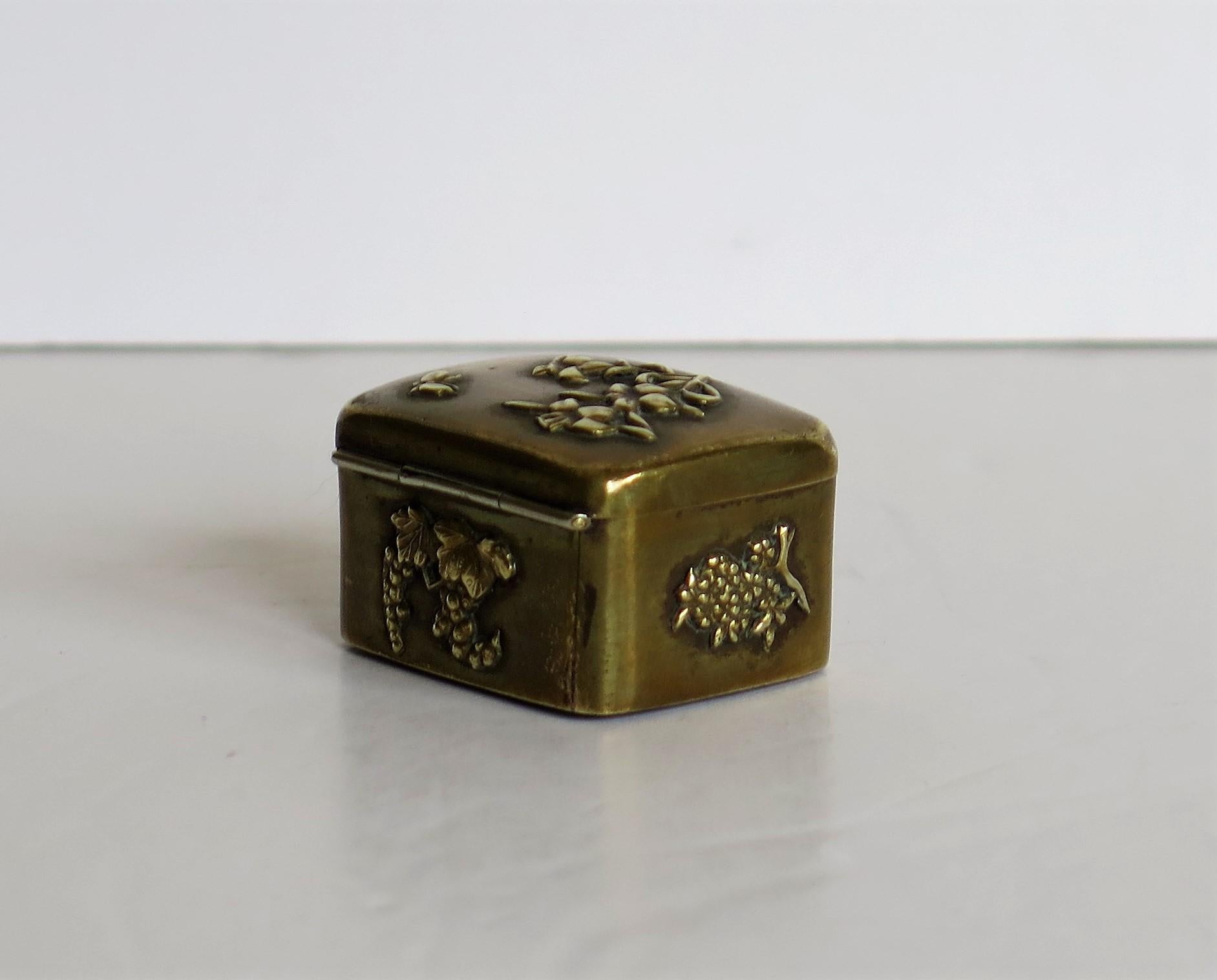 Small Japanese bronze and brass embossed Box with hinged lid 19th C Meiji Period 5