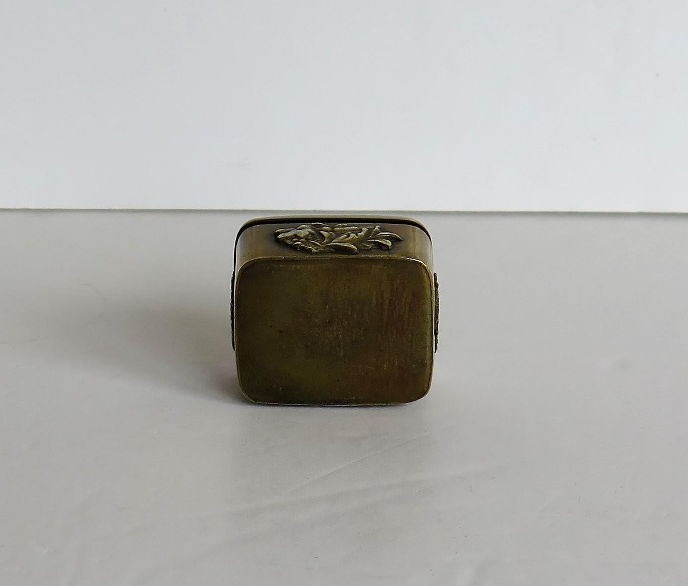 Small Japanese bronze and brass embossed Box with hinged lid 19th C Meiji Period 10
