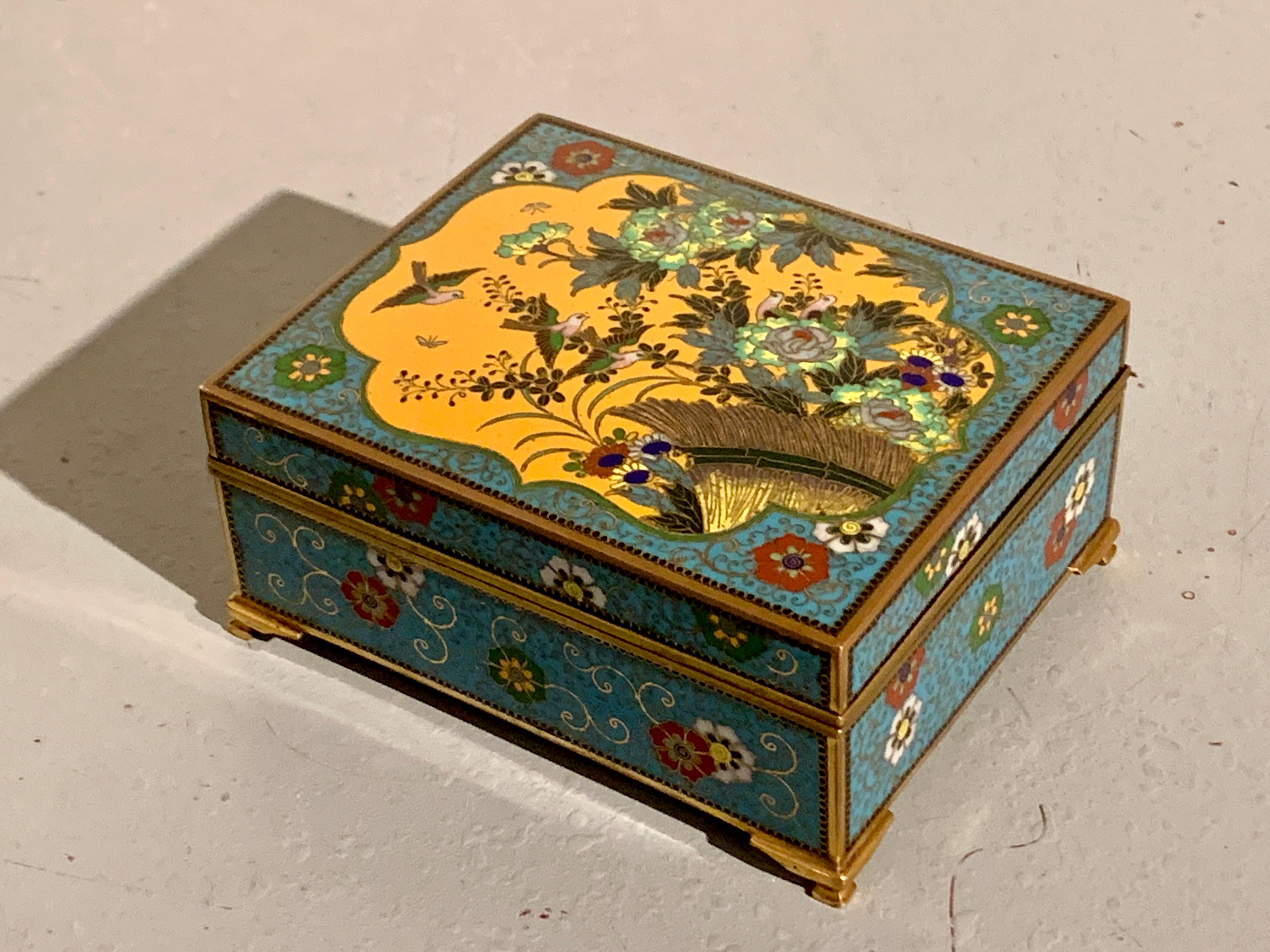 Brass Small Japanese Cloisonne Box by Ando, Meiji Period, circa 1910, Japan