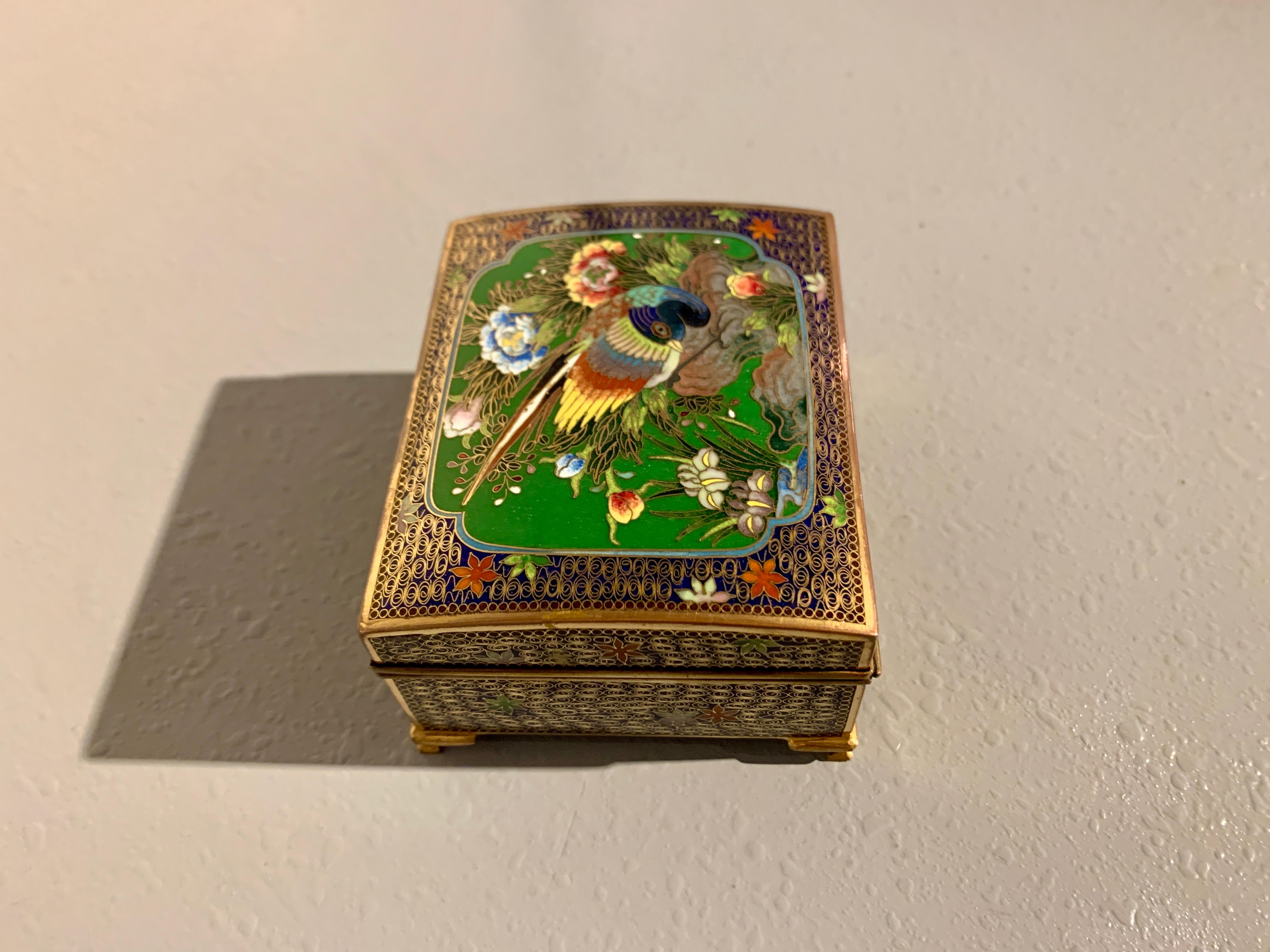 Cloissoné Small Japanese Cloisonne Enamel Trinket Box with Pheasant, Meiji Period, Japan