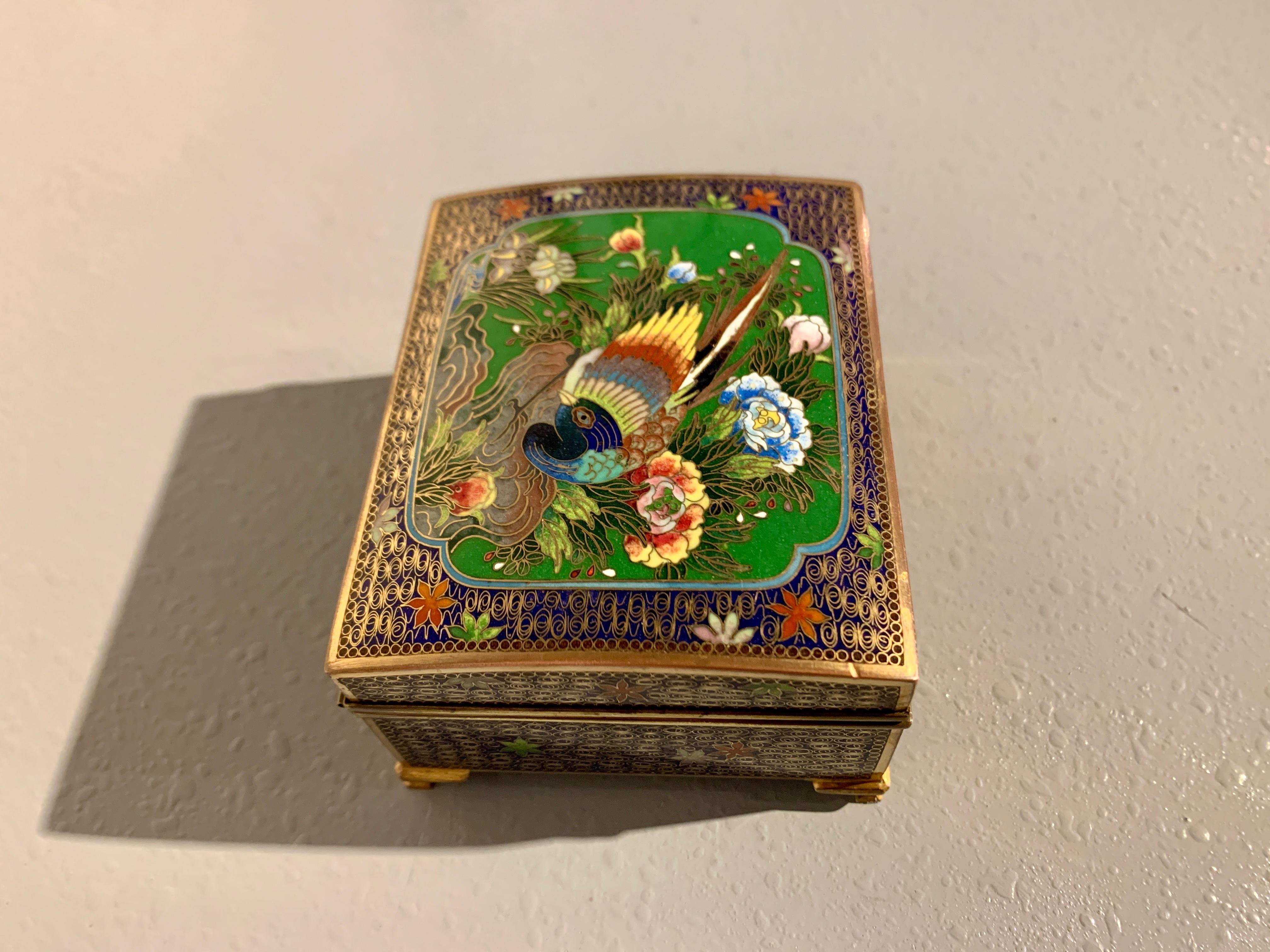 Early 20th Century Small Japanese Cloisonne Enamel Trinket Box with Pheasant, Meiji Period, Japan