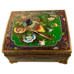 Small Japanese Cloisonne Enamel Trinket Box with Pheasant, Meiji Period, Japan