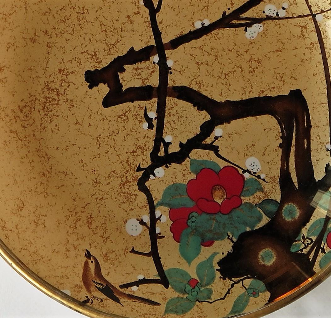 Hand-Painted Small Japanese Glass Dish with Hand Painted Kakiemon Decoration, circa 1920