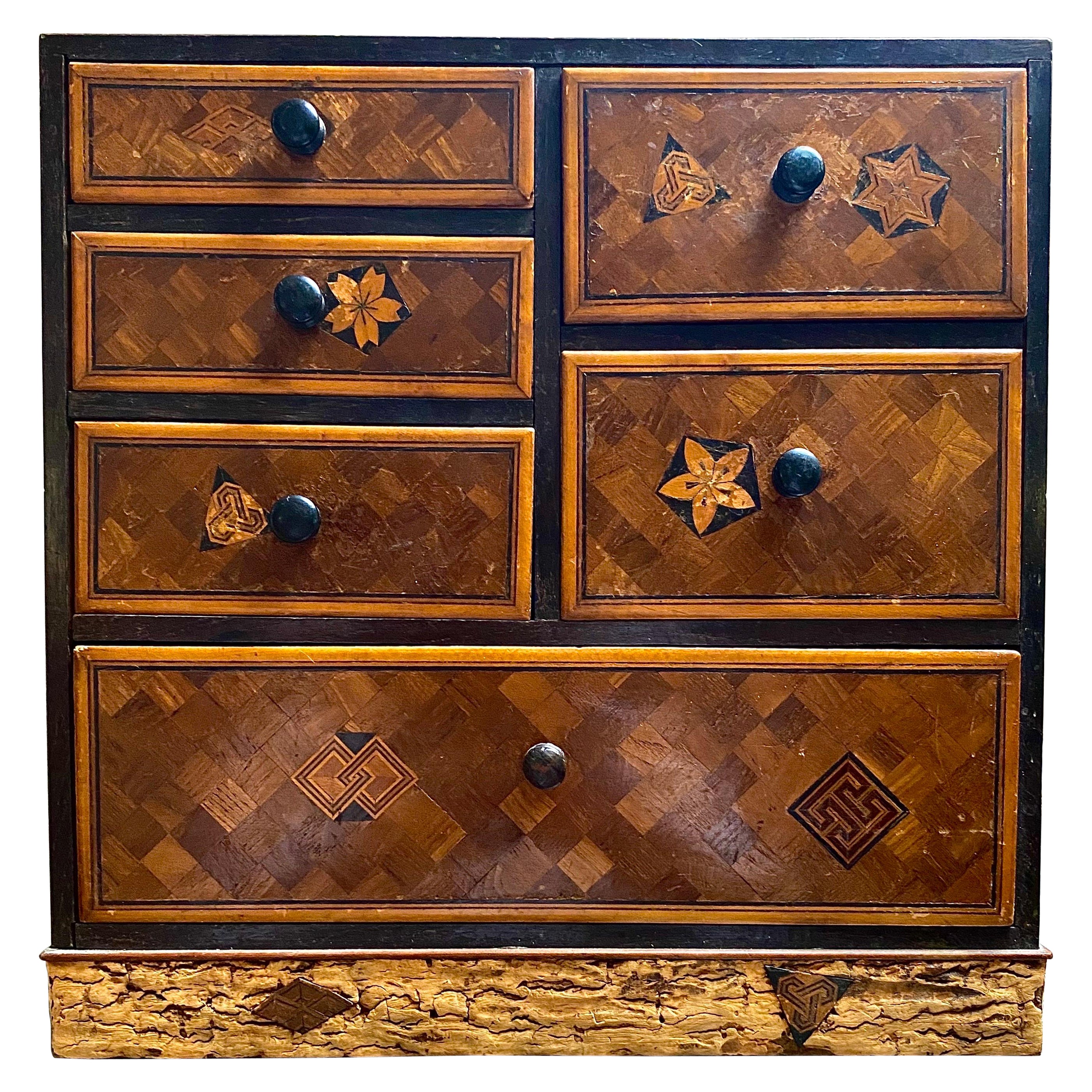Small Japanese Marquetry Cabinet Yosegi Zaiku 19th Century