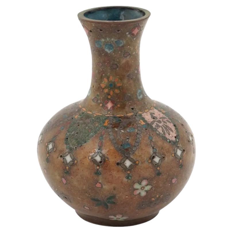 Small Japanese Cloisonne Gold Stone Meiji Period Vase For Sale