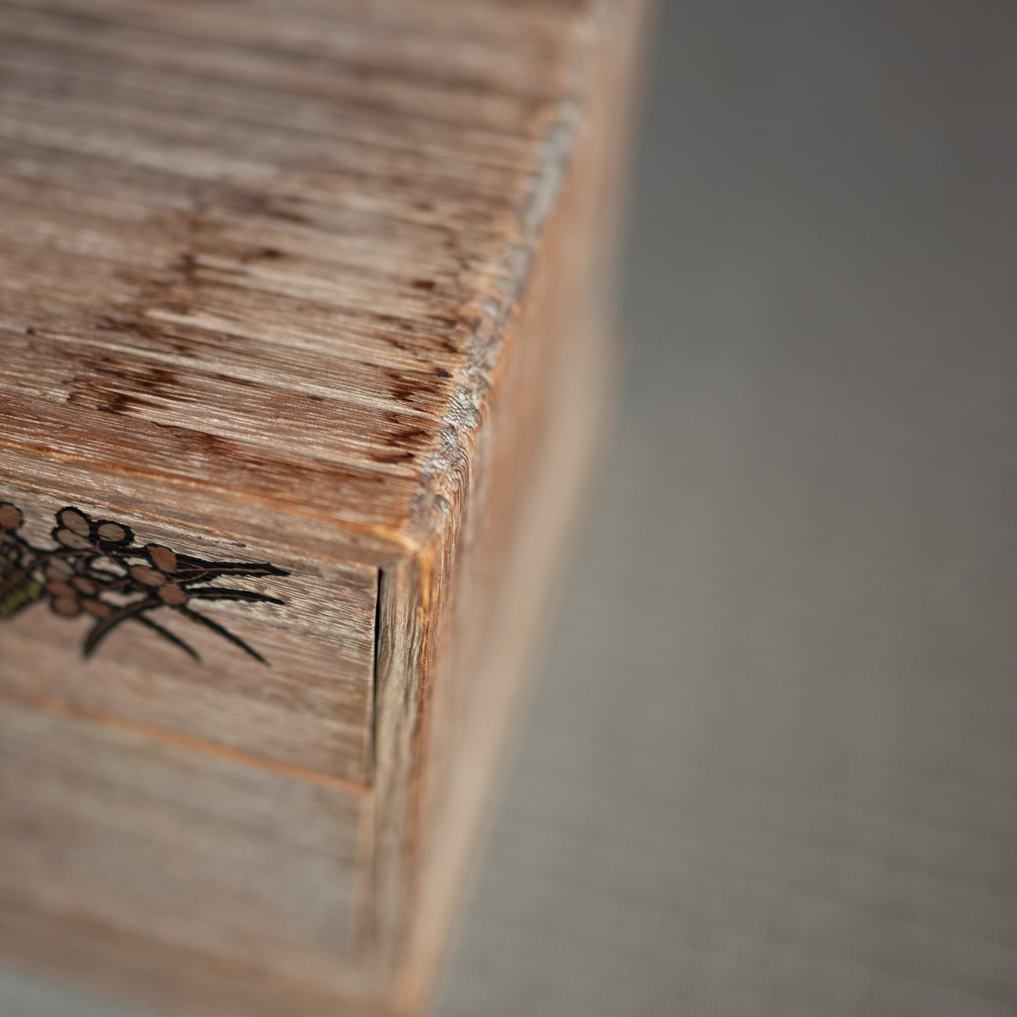 Small Japanese Wooden Box with Drawers and Floral Design, Japan, 20th Century For Sale 4