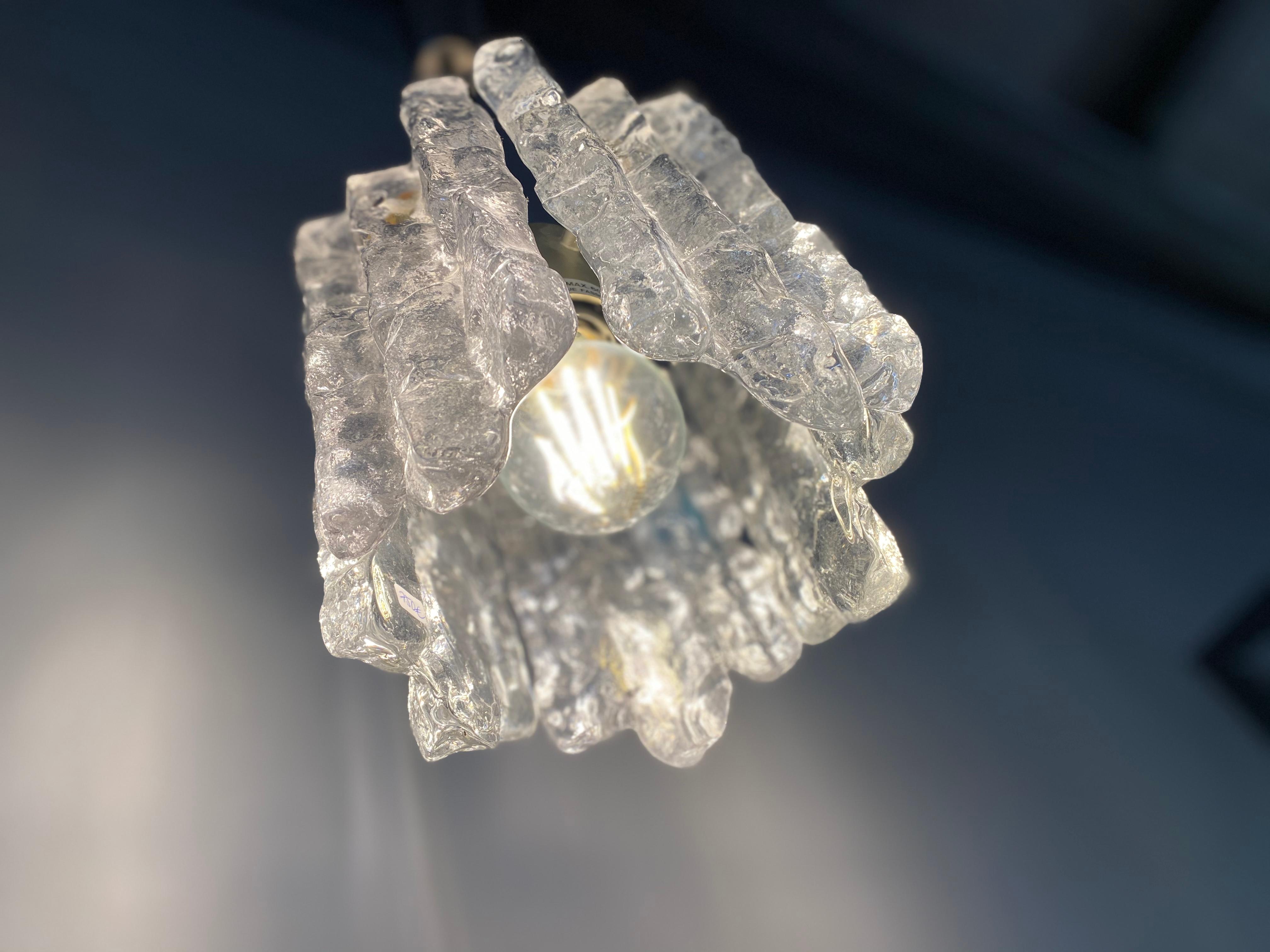 Small J.T. Kalmar 'Ice Glass' Chandelier, 1960s with One Lamp Socket For Sale 6