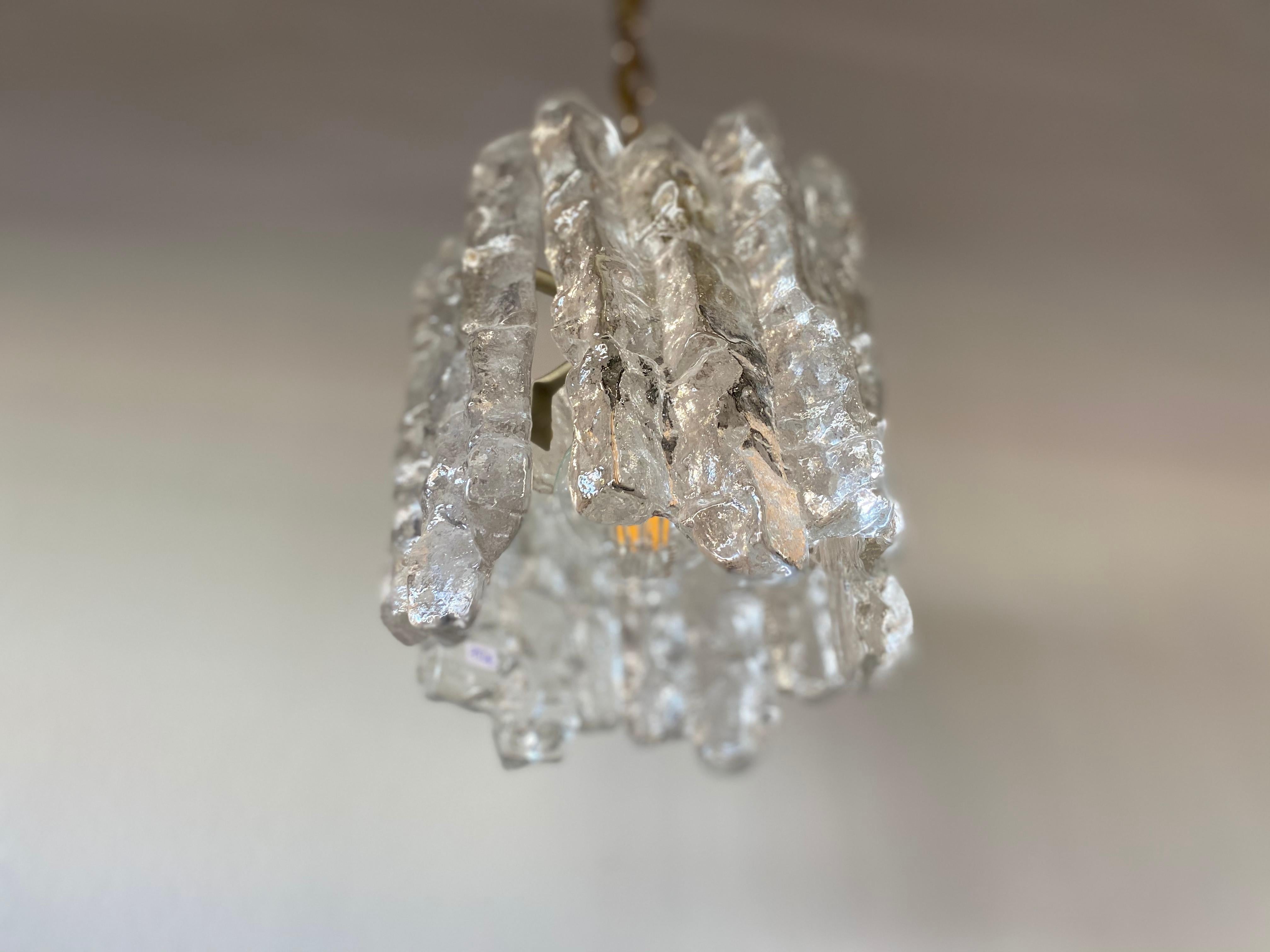 Mid-Century Modern Small J.T. Kalmar 'Ice Glass' Chandelier, 1960s with One Lamp Socket For Sale