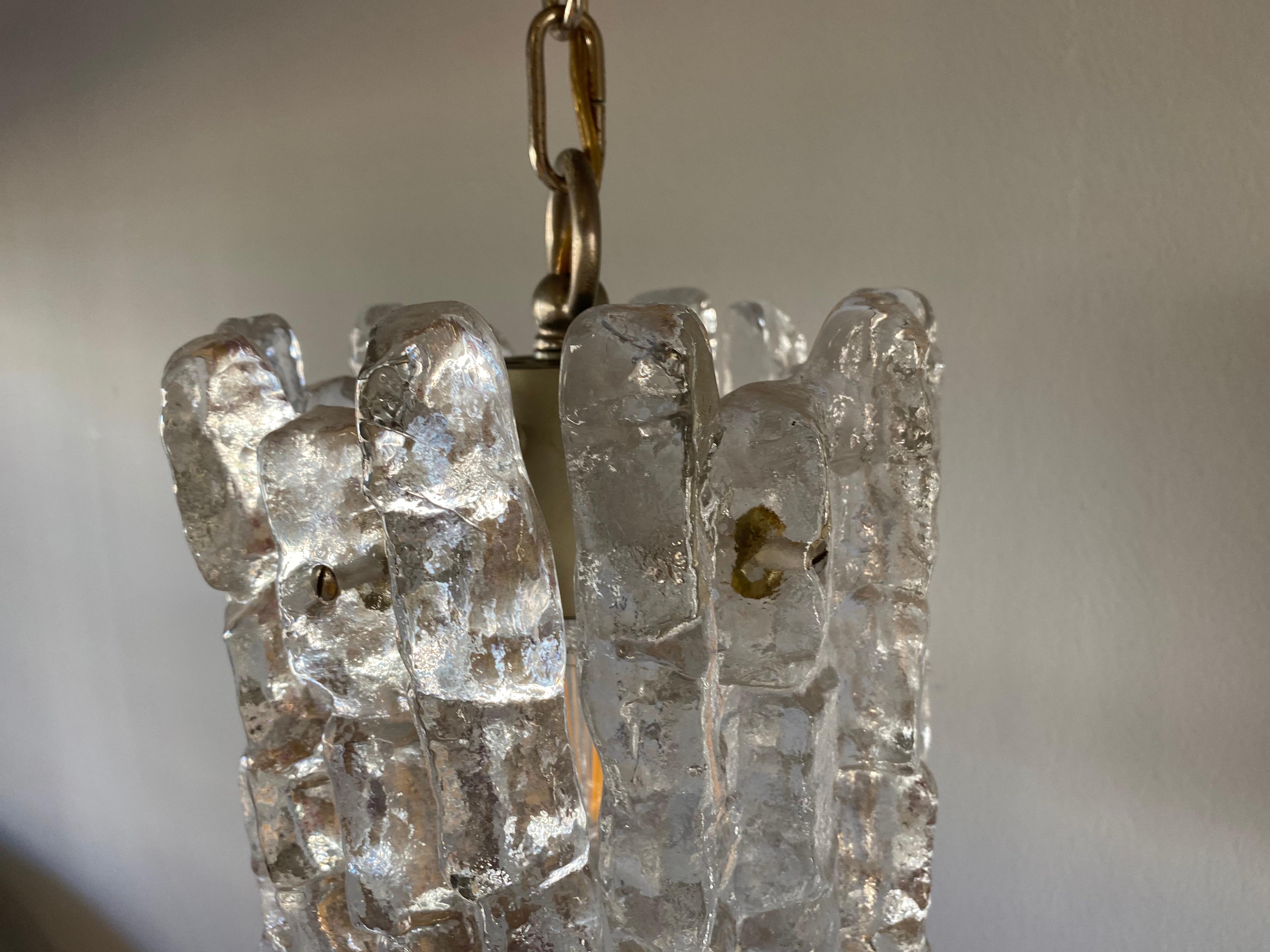 Austrian Small J.T. Kalmar 'Ice Glass' Chandelier, 1960s with One Lamp Socket For Sale