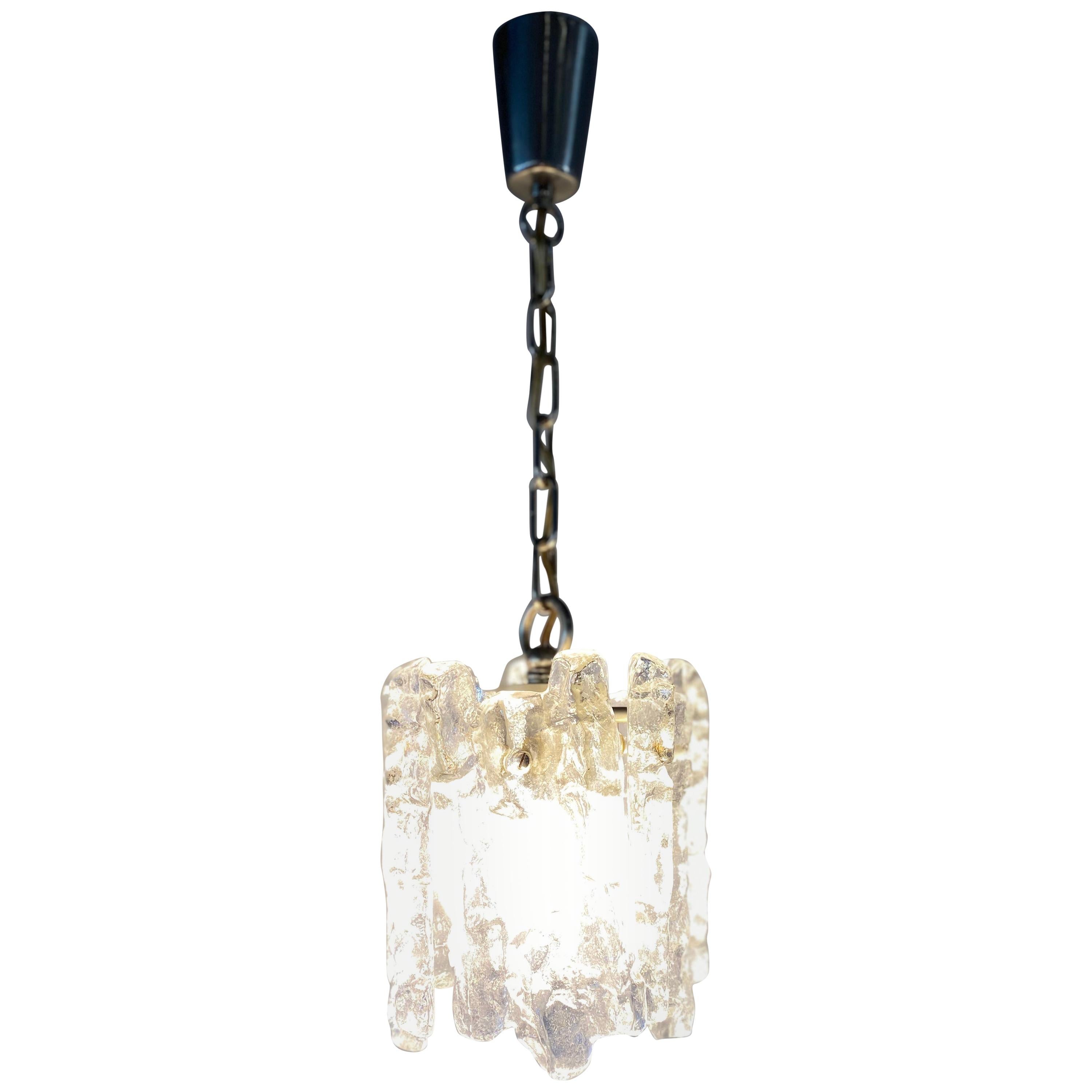 Small J.T. Kalmar 'Ice Glass' Chandelier, 1960s with One Lamp Socket For Sale