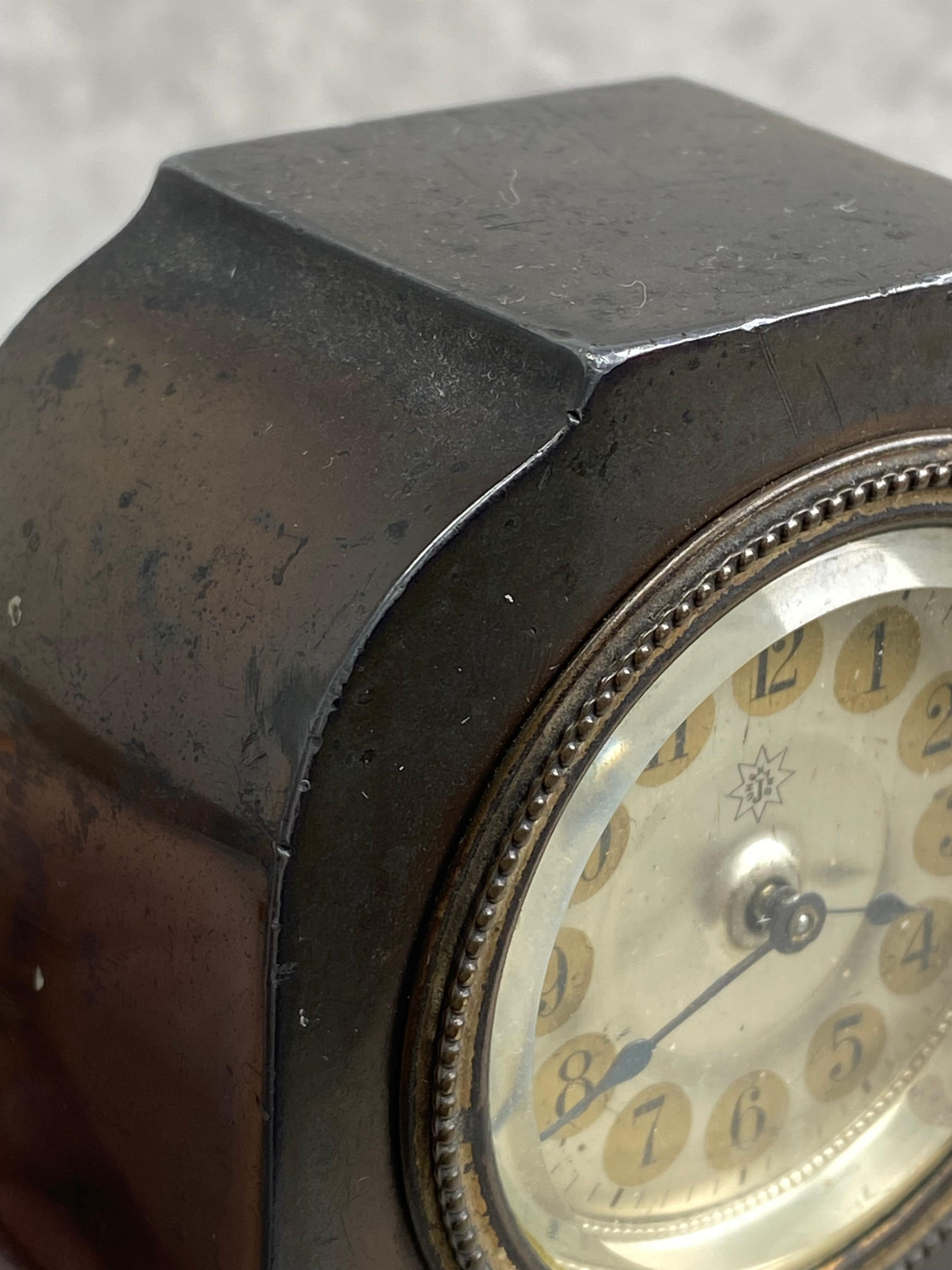 Tin Small jugendstil mantel clock by Junghans Darmstadt For Sale