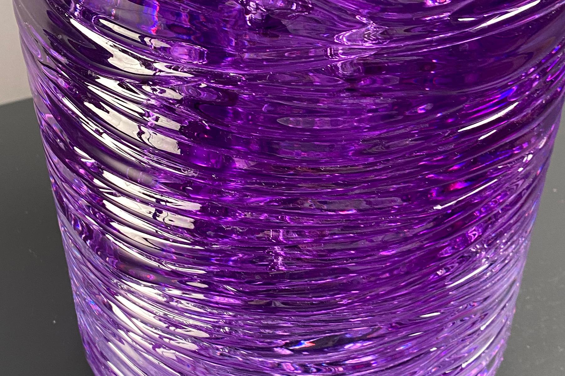 Magenta-transparent methacrylate vase with air bubble inclusions throughout. Custom color combinations available.