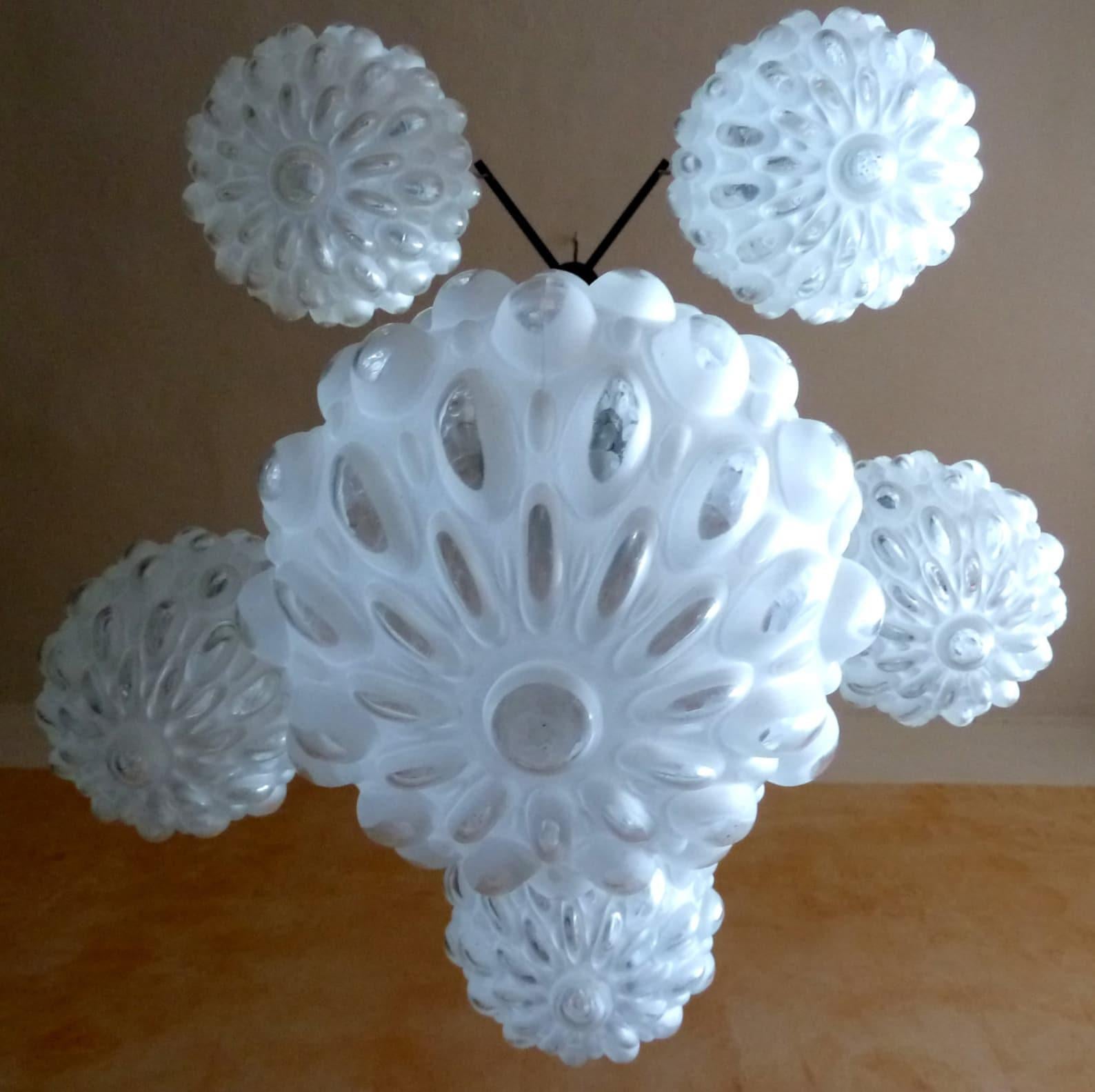 Mid-Century Modern Small Kaiser Pineapple Cascade Ceiling Lamp in Frosted Bubble Glass, 1970s For Sale