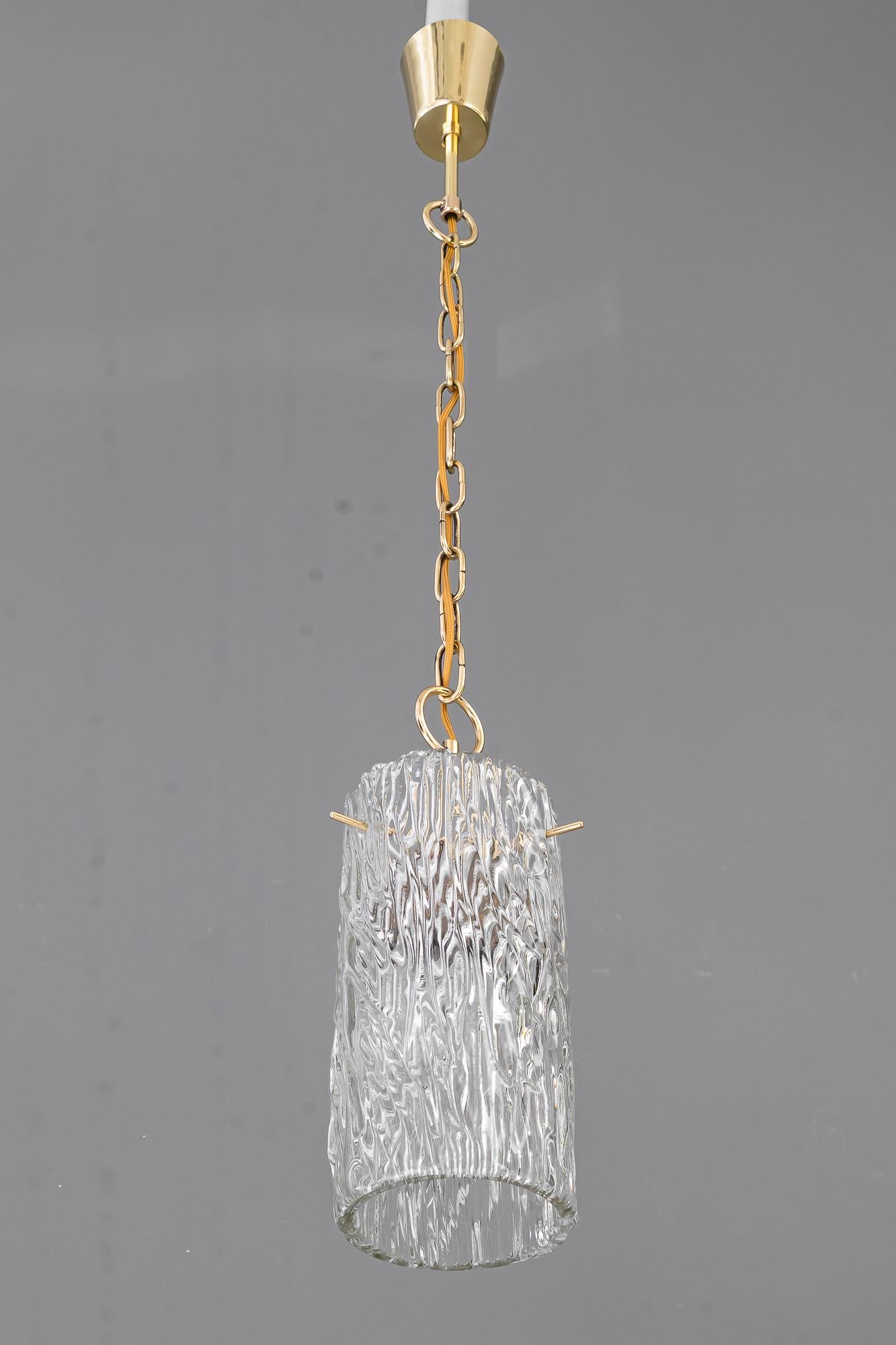 Brass Small Kalmar pendant with structure glass around 1950s For Sale
