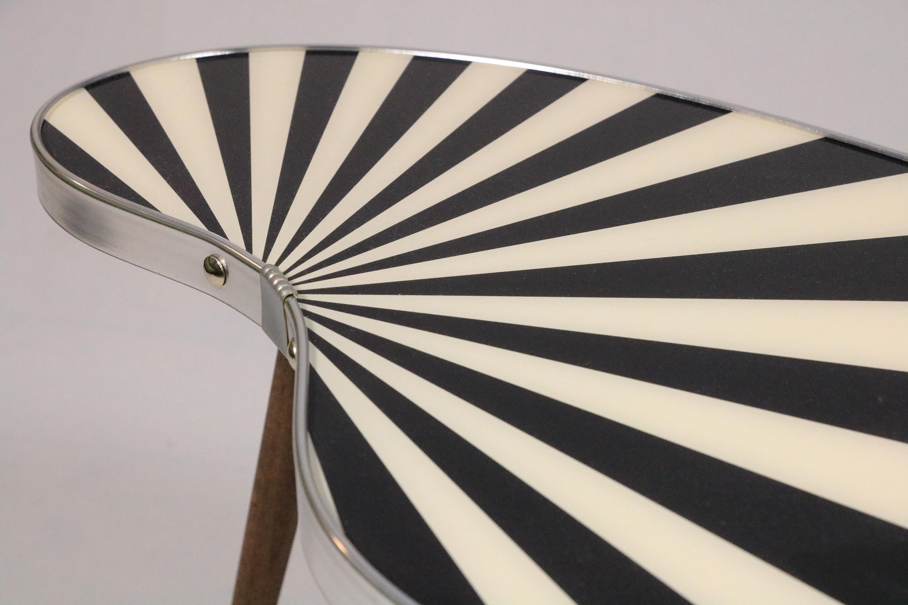 Brass Small Kidney Shaped Side Table, Flower Table, Black/White, Chrome, 50s Style For Sale