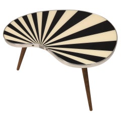 Mesa auxiliar pequeña en forma de riñón, mesa flor, blanco/negro, cromada, estilo años 50