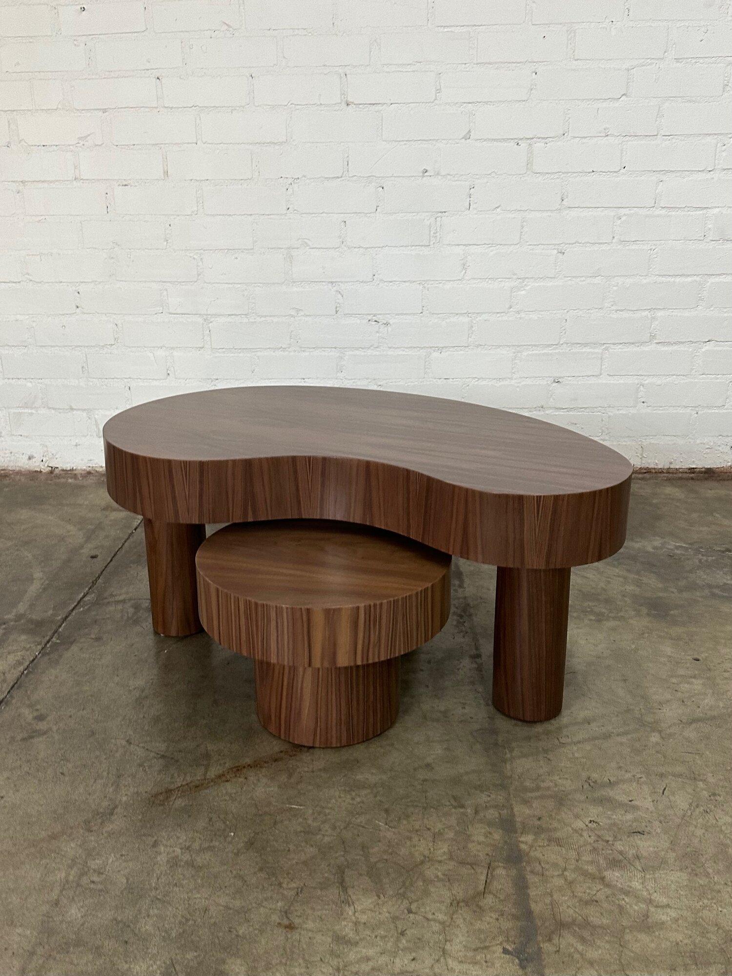 Small Kidney Two Tiered Coffee Table Set- Walnut For Sale 2