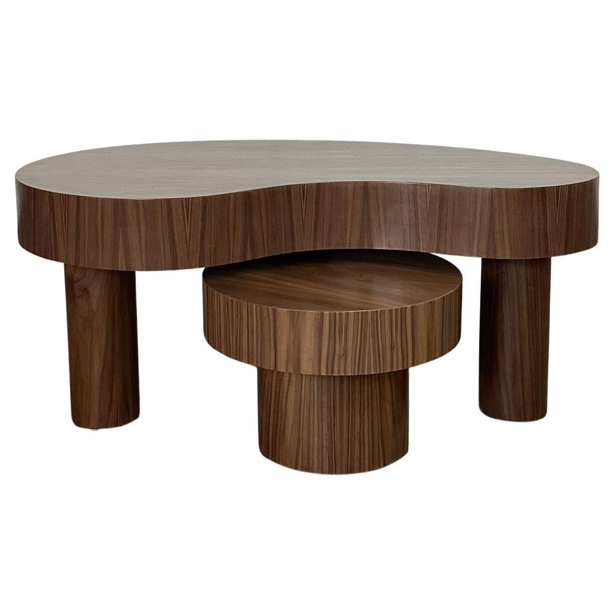 Small Kidney Two Tiered Coffee Table Set- Walnut For Sale