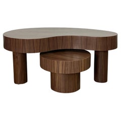 Small Kidney Two Tiered Coffee Table Set- Walnut