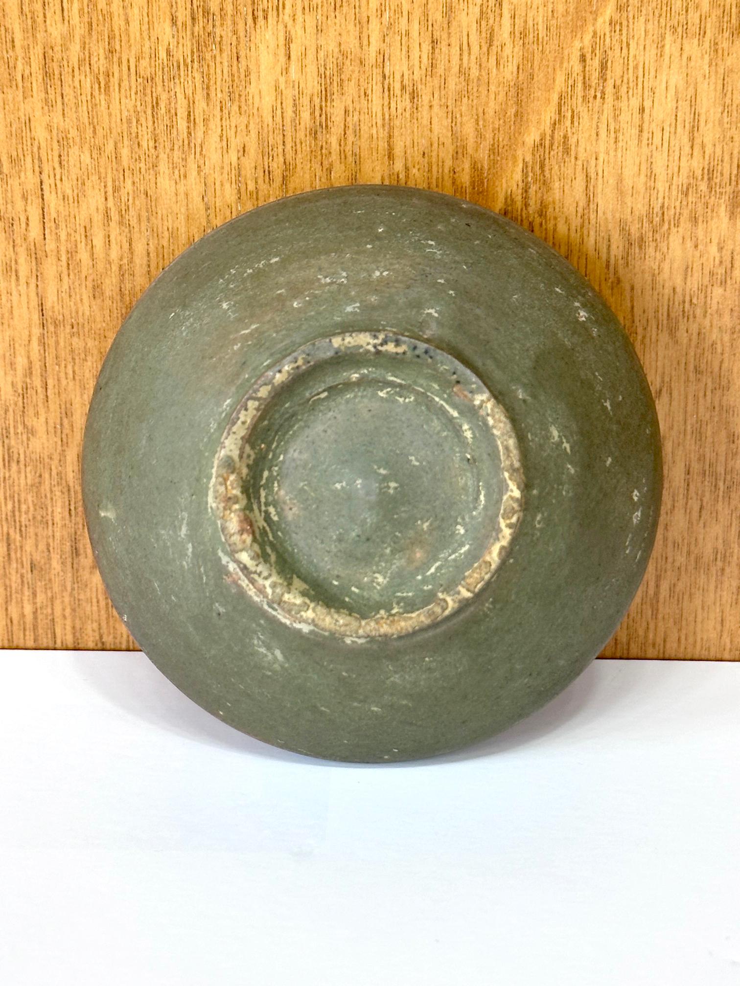 Ceramic Small Korean Celadon Oil Jar with Slip Inlay Goryeo Dynasty For Sale