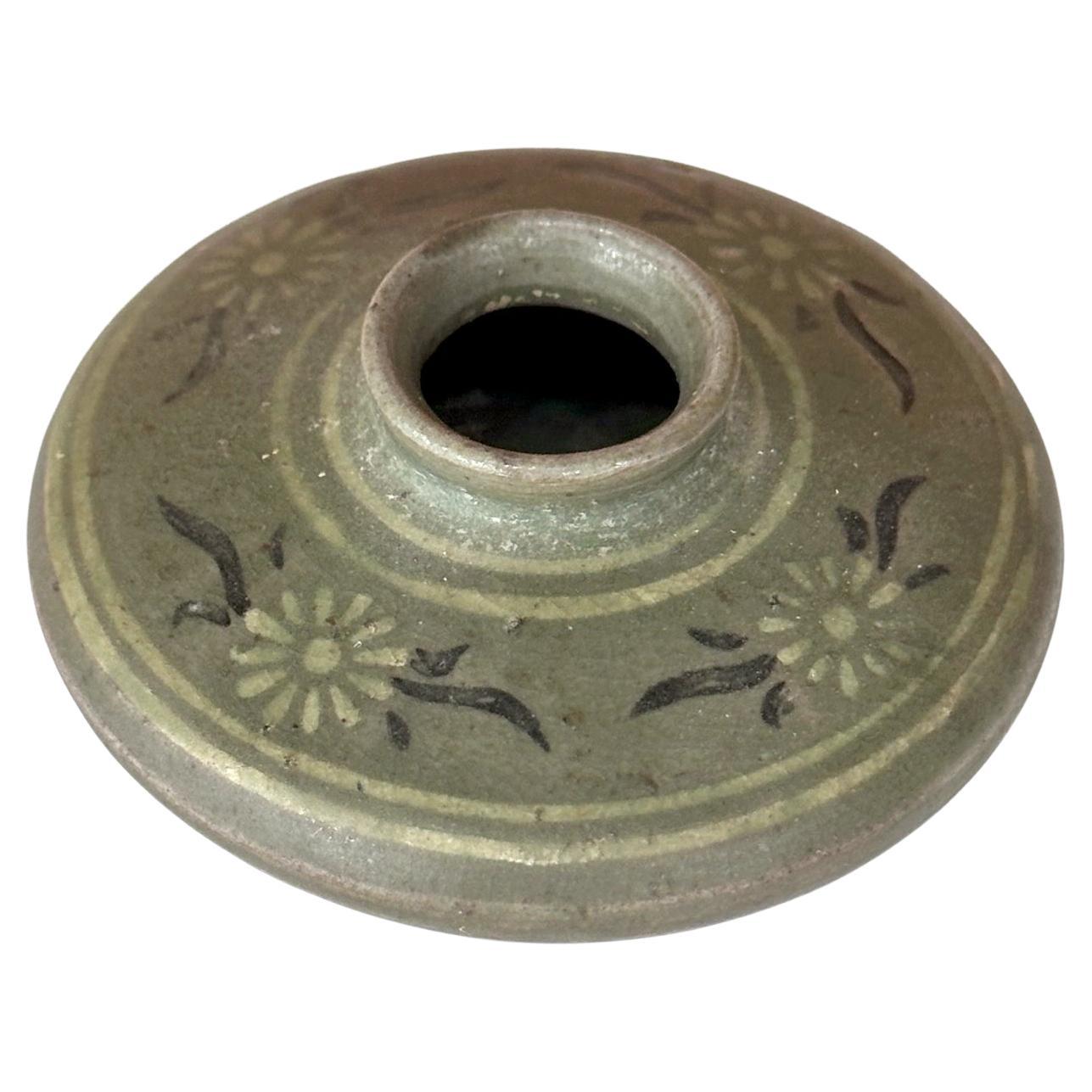 Small Korean Celadon Oil Jar with Slip Inlay Goryeo Dynasty