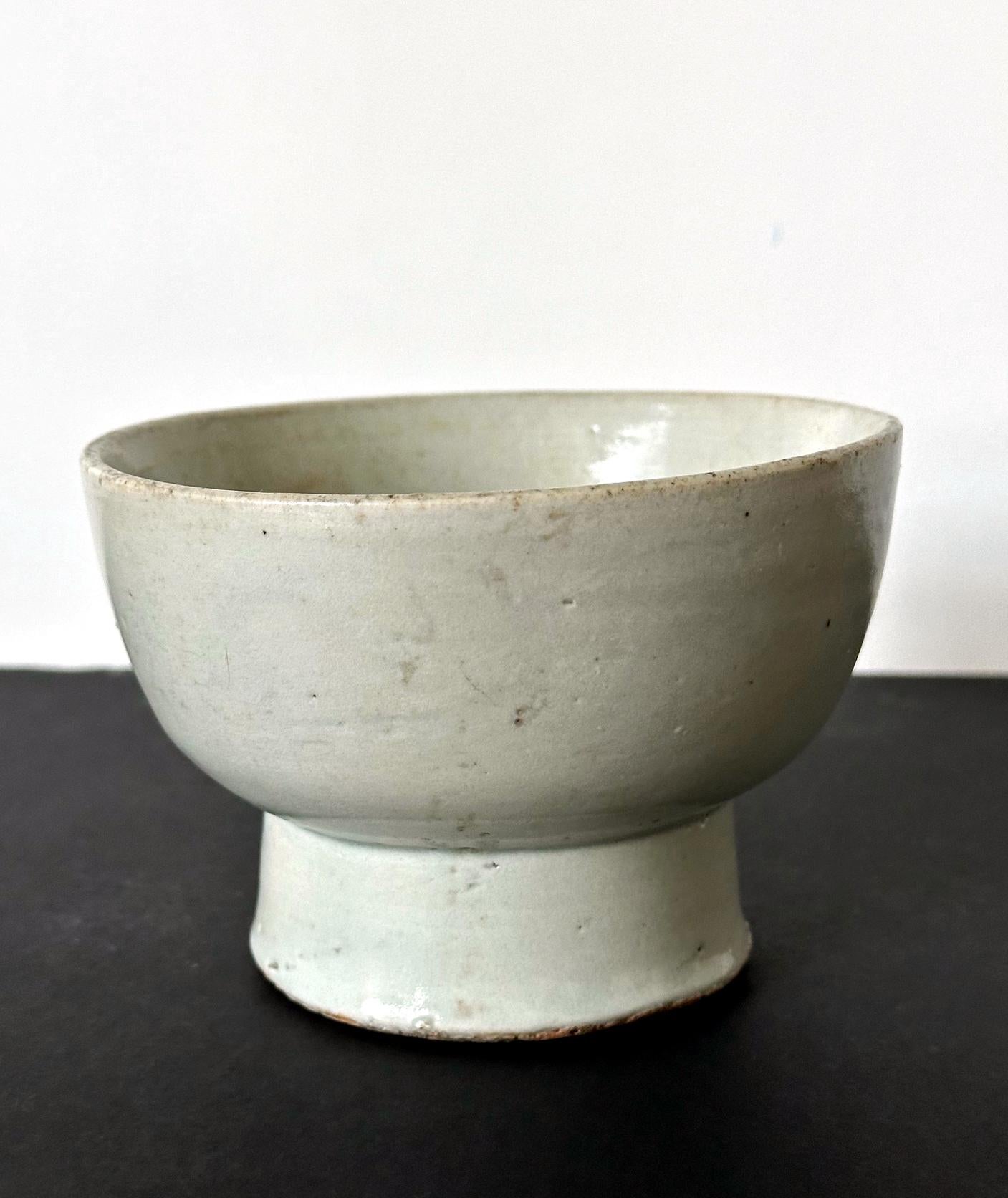 Archaistic Small Korean White Ceramic Stem Bowl Joseon Dynasty For Sale
