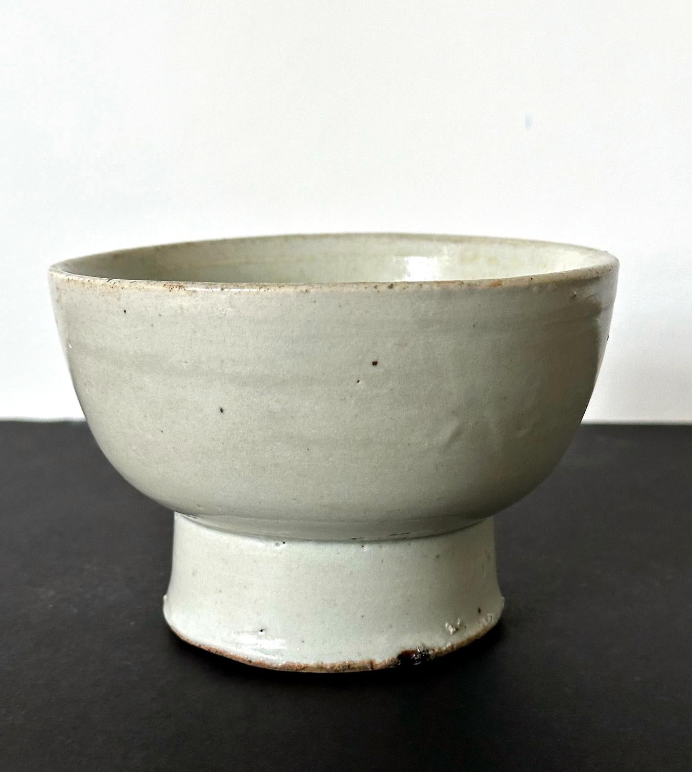 Glazed Small Korean White Ceramic Stem Bowl Joseon Dynasty For Sale