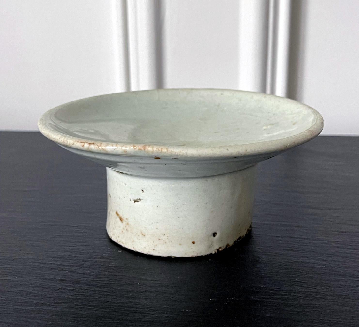 Archaistic Small Korean White Ceramic Stem Dish Joseon Dynasty