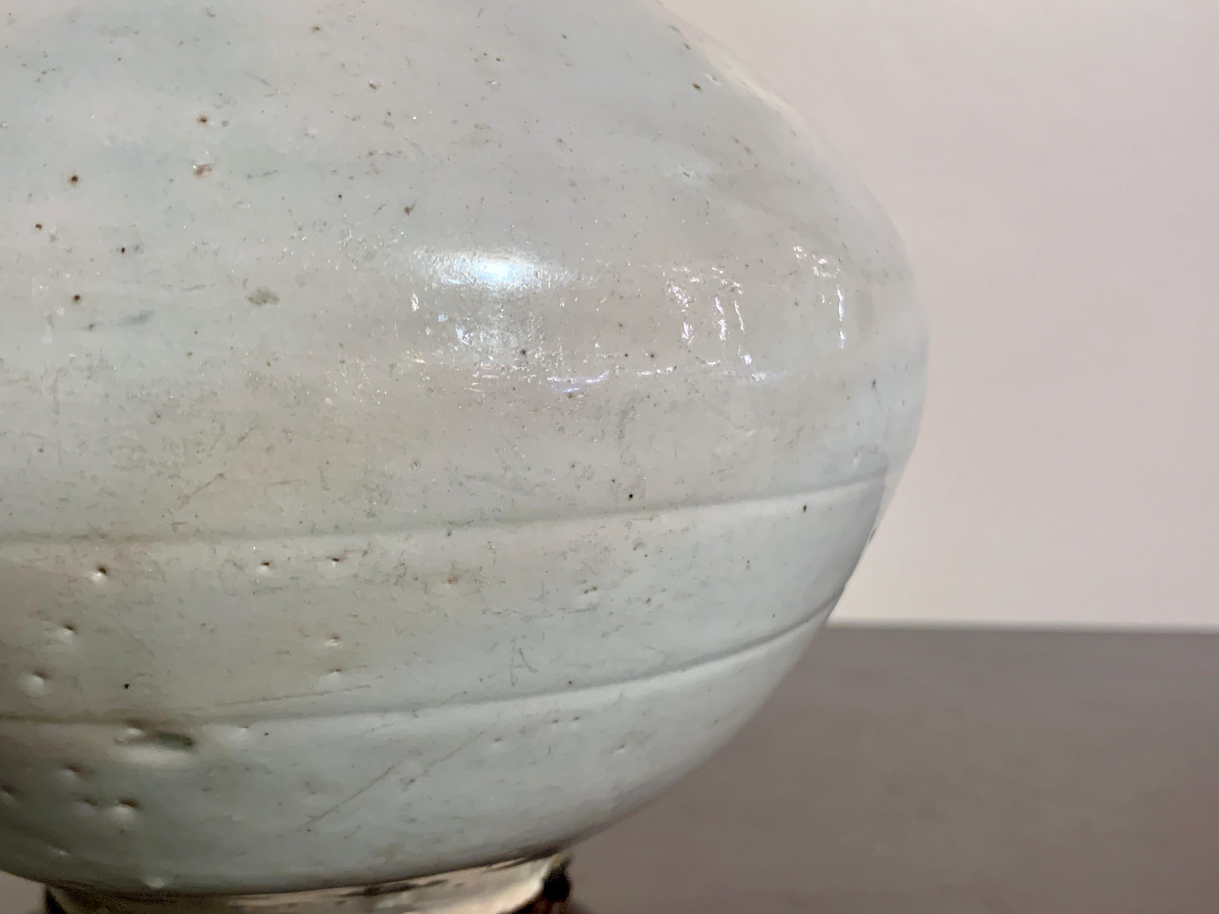 Fired Small Korean White Glazed Porcelain Moon Jar, Joseon Dynasty, 18th/19th Century For Sale