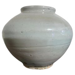 Used Small Korean White Glazed Porcelain Moon Jar, Joseon Dynasty, 18th/19th Century
