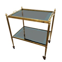 Small Lacquered Brass French 1960s Bar Cart With Lifting Tray