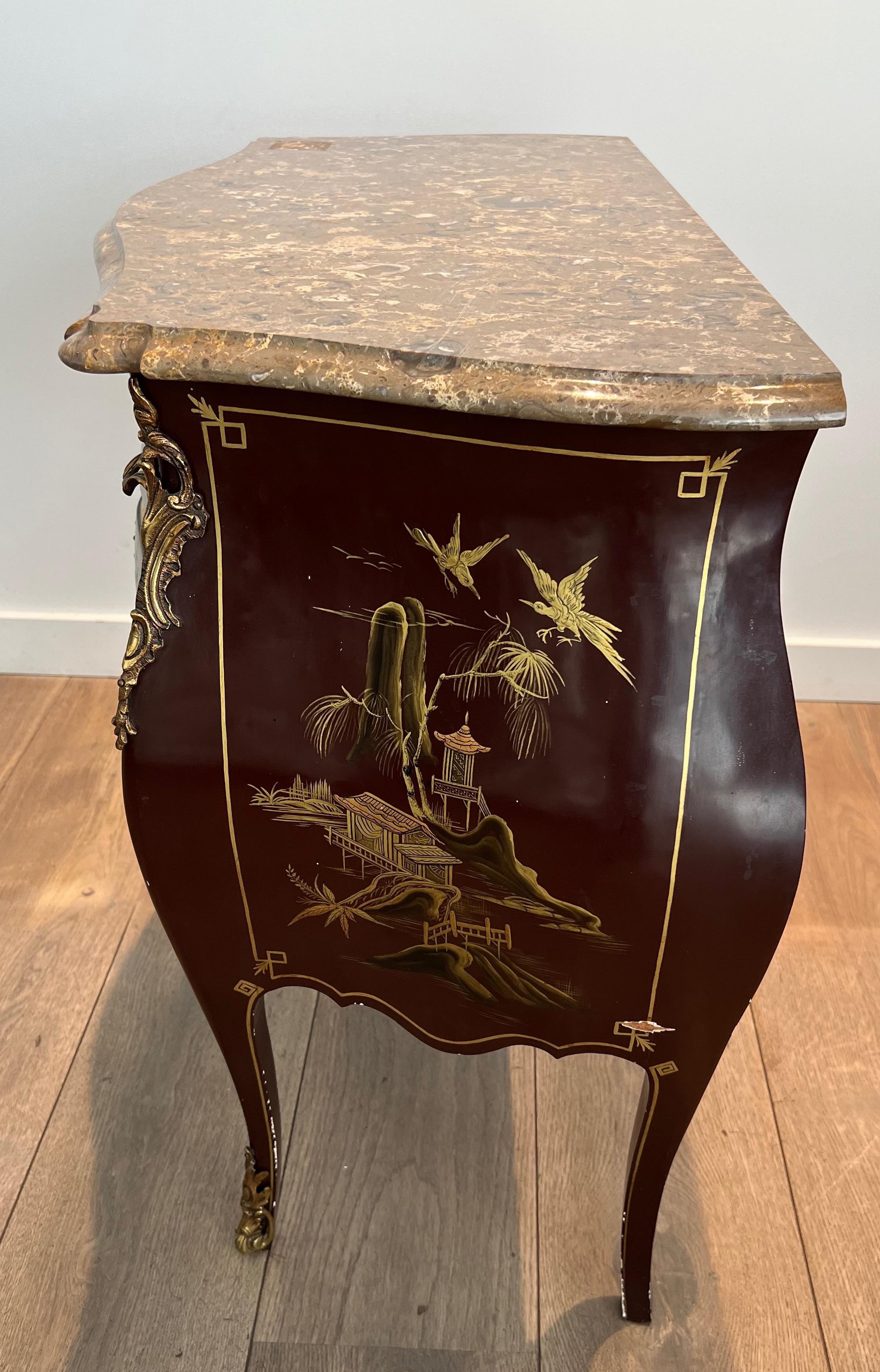 Small Lacquered Commode with Chinese Scenes in the style of Maison Jansen For Sale 4
