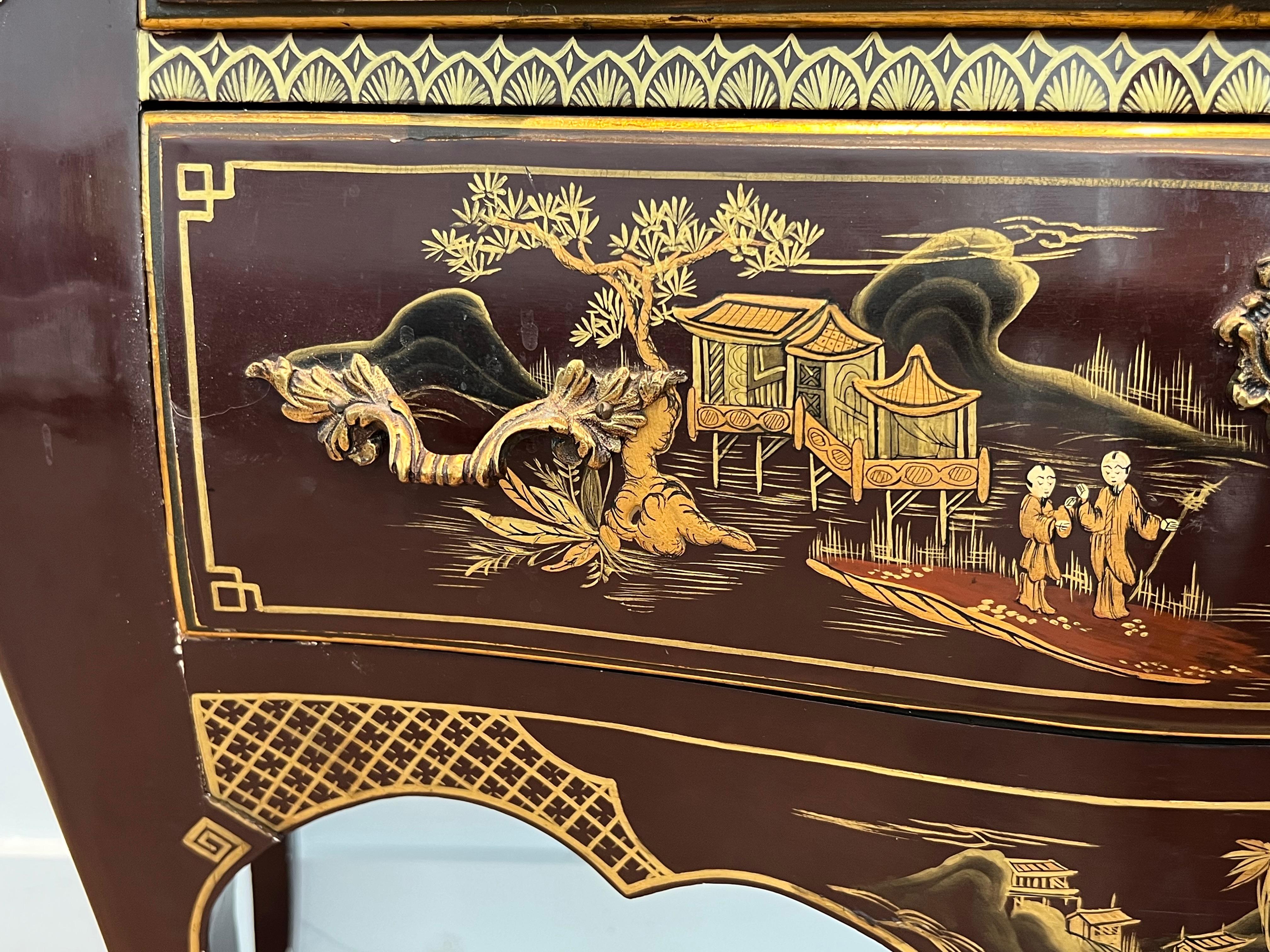 Small Lacquered Commode with Chinese Scenes in the style of Maison Jansen For Sale 6