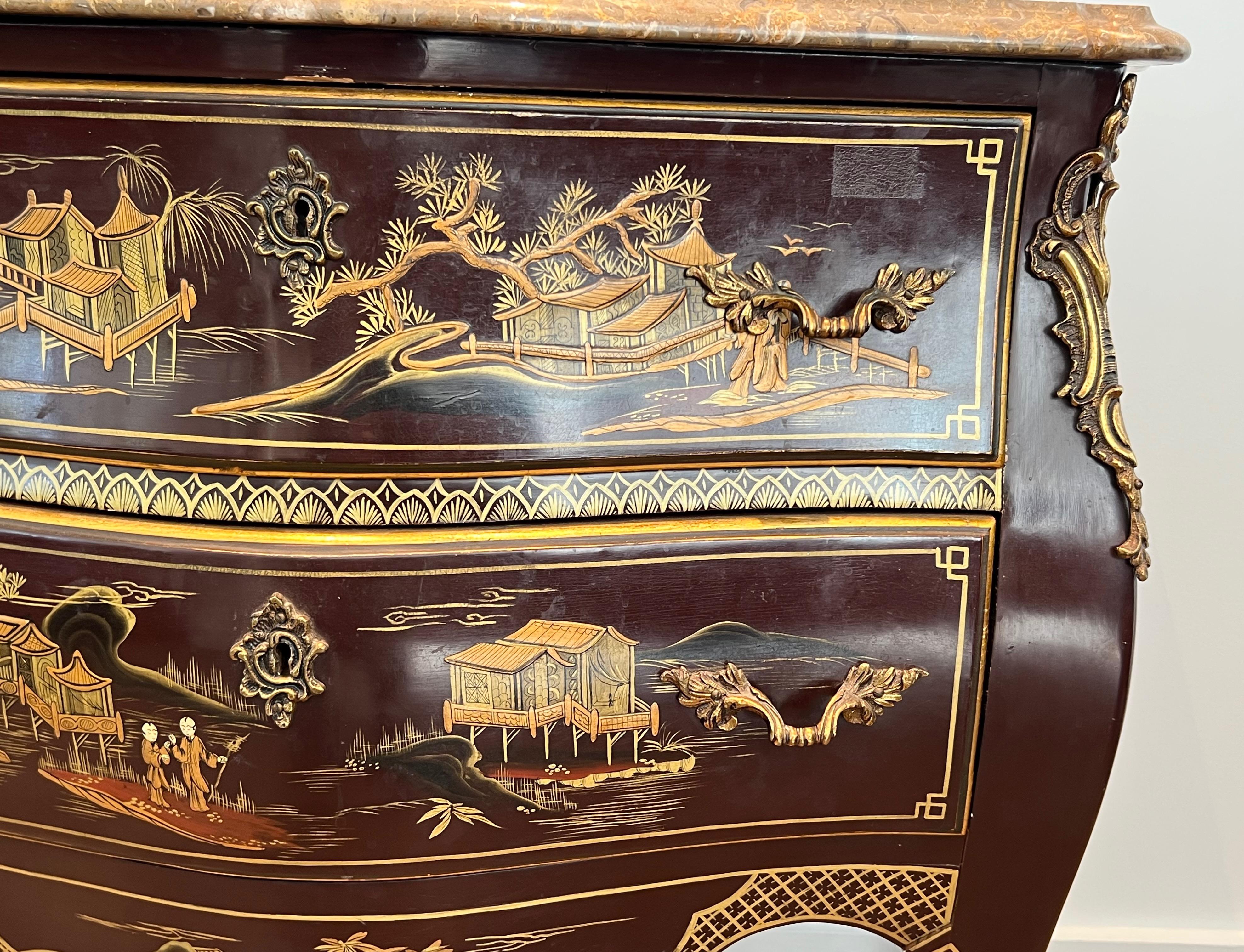 Small Lacquered Commode with Chinese Scenes in the style of Maison Jansen For Sale 8