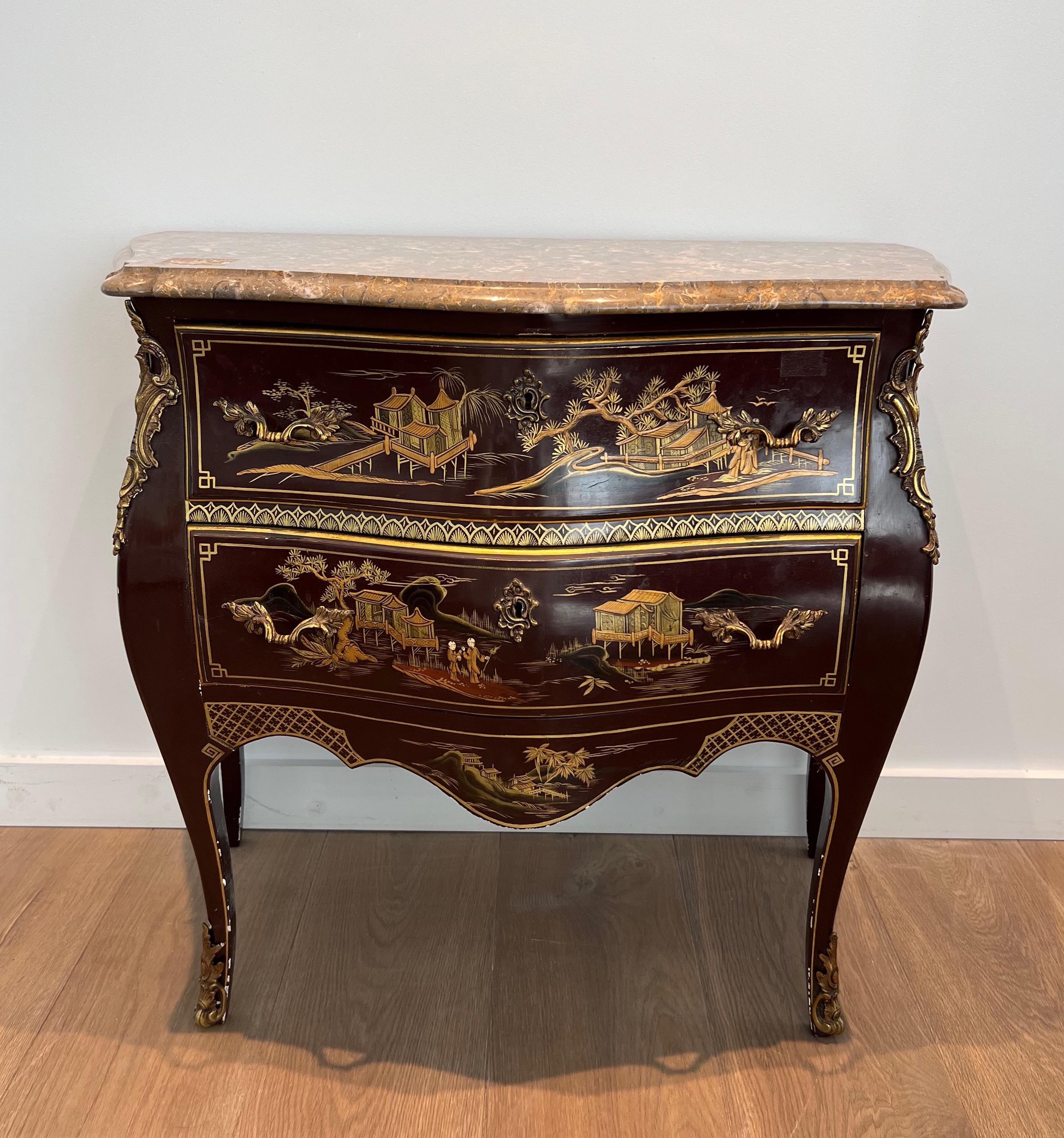 Small Lacquered Commode with Chinese Scenes in the style of Maison Jansen For Sale 10
