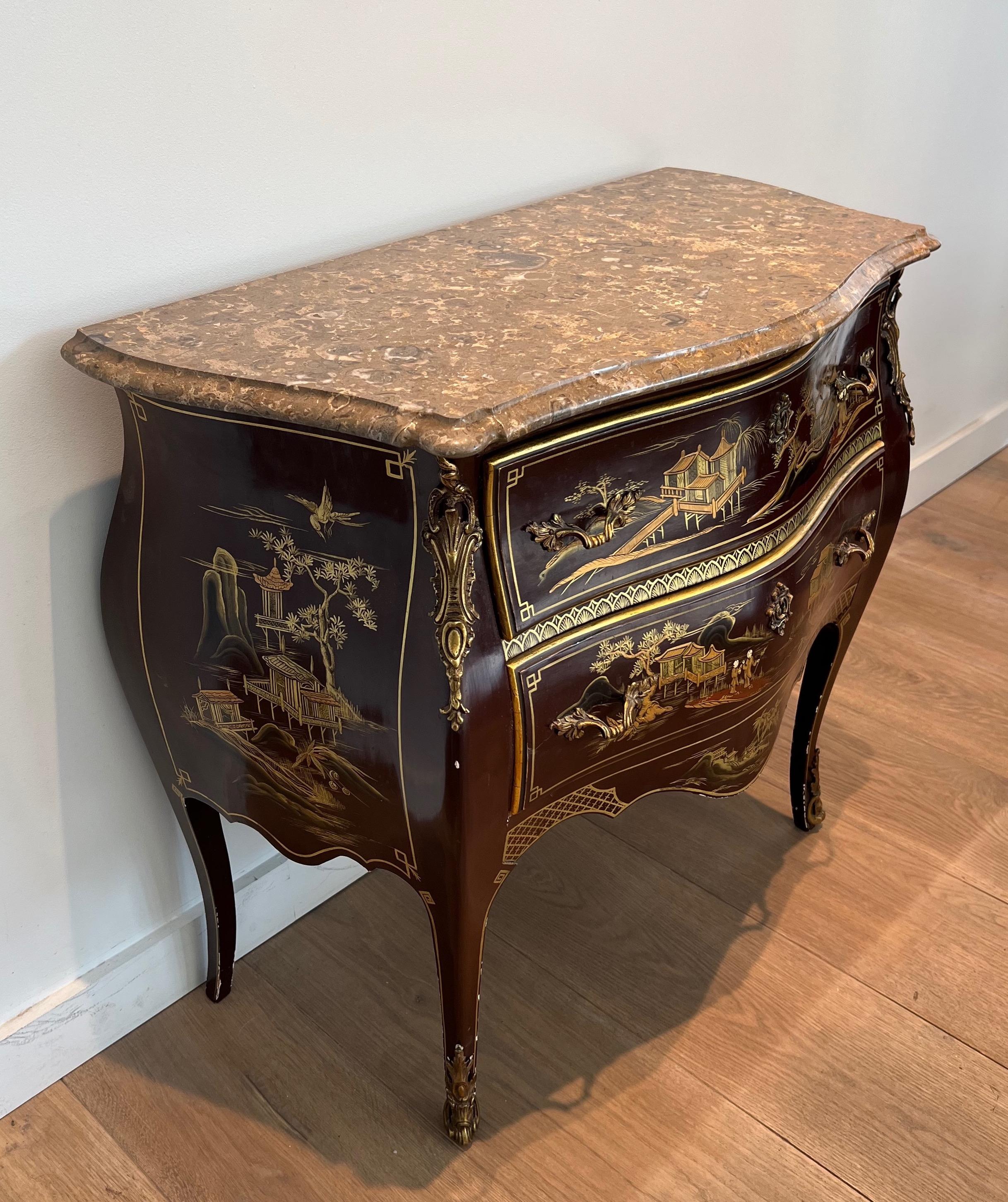 Neoclassical Small Lacquered Commode with Chinese Scenes in the style of Maison Jansen For Sale